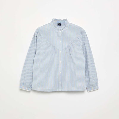 Striped blouse with fancy collar BLUE