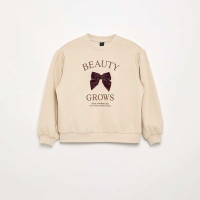 Long-sleeved sweatshirt with bow BEIGE