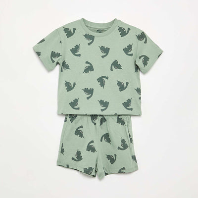 2-piece pajamas - T-shirt + shorts GREEN