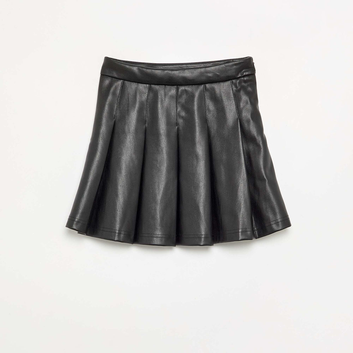 Short pleated faux leather skirt BLACK