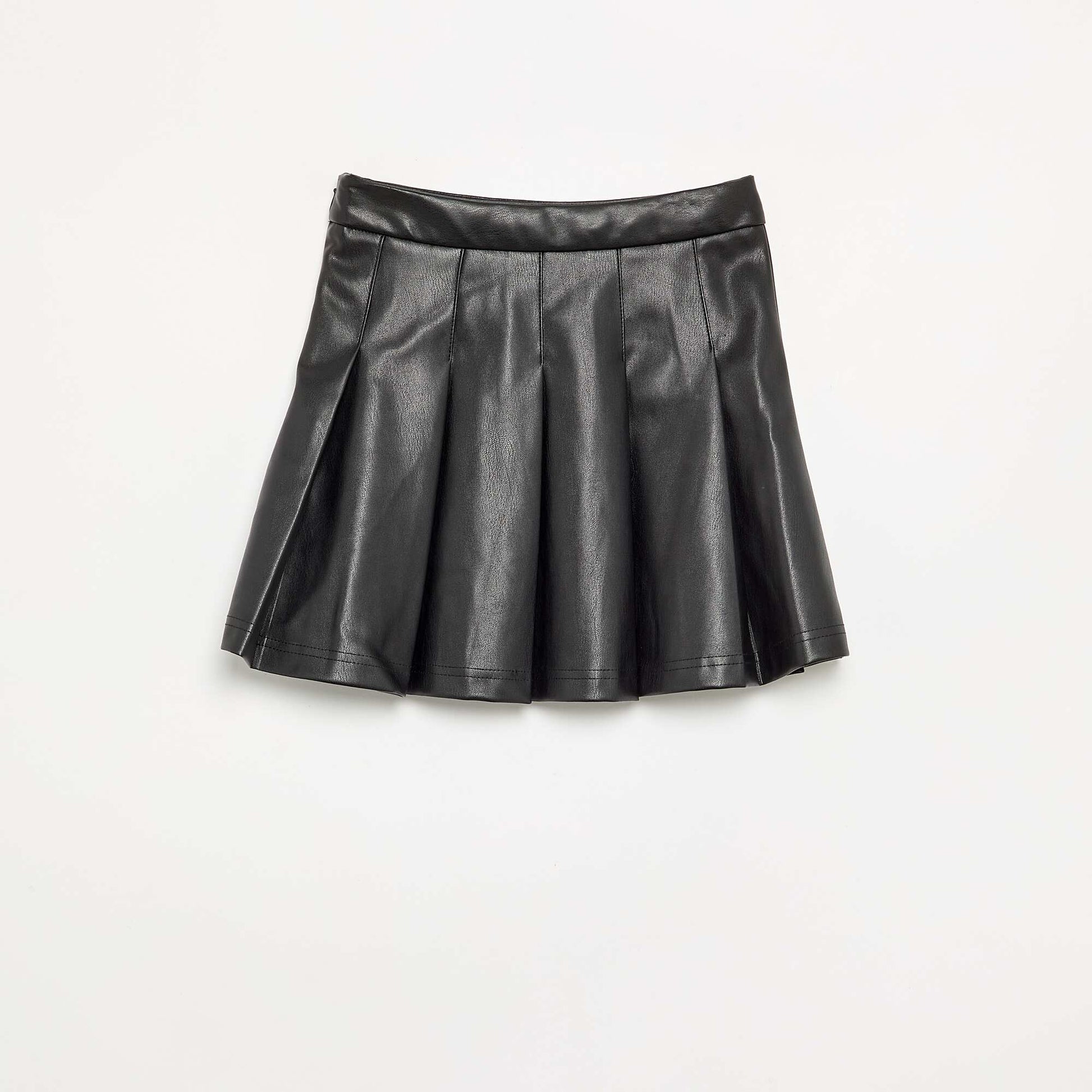Short pleated faux leather skirt BLACK