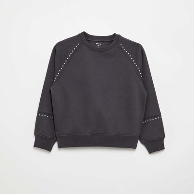 Plain Sweatshirt with Studs GREY