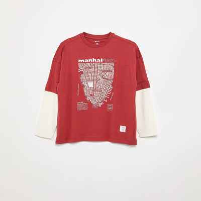Long-Sleeved 2-in-1 Look T-Shirt ORANGE