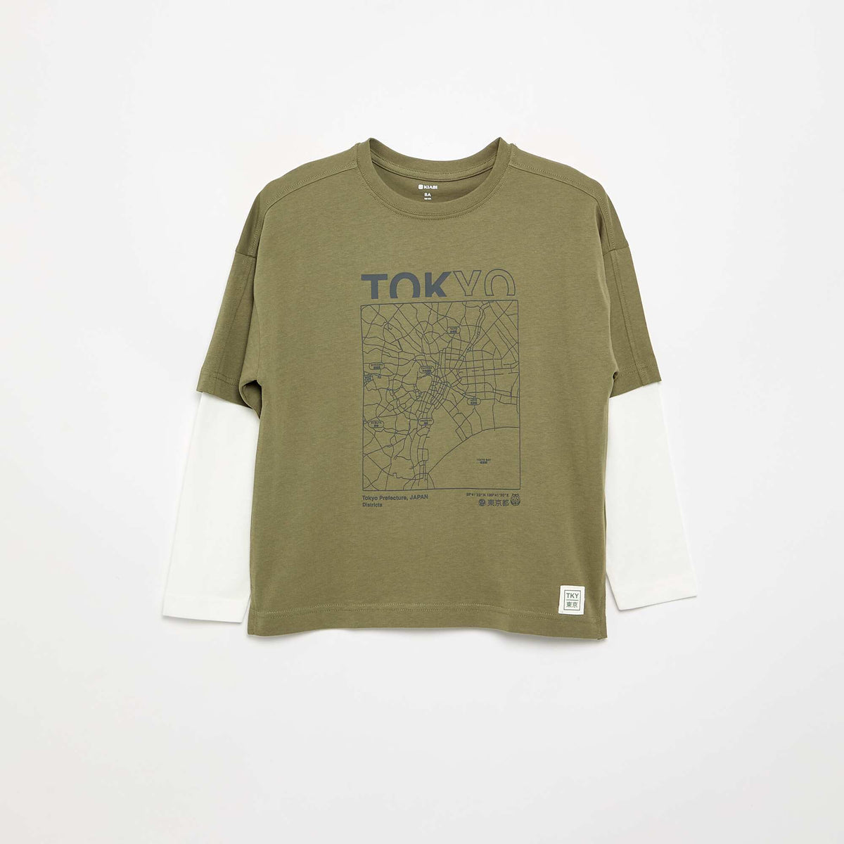Long-Sleeved 2-in-1 Look T-Shirt KHAKI