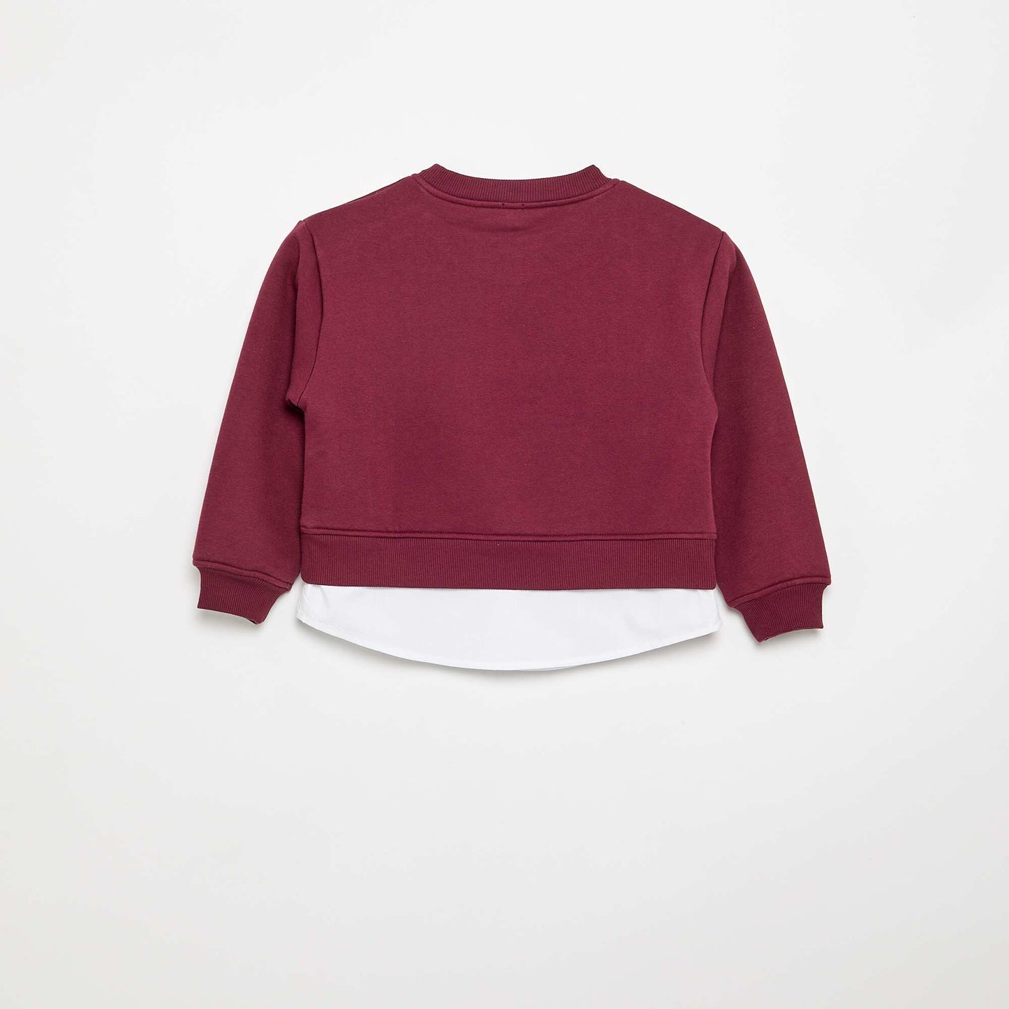 Sweatshirt with Built-in Shirt Hem and Chest Embroidery PURPLE