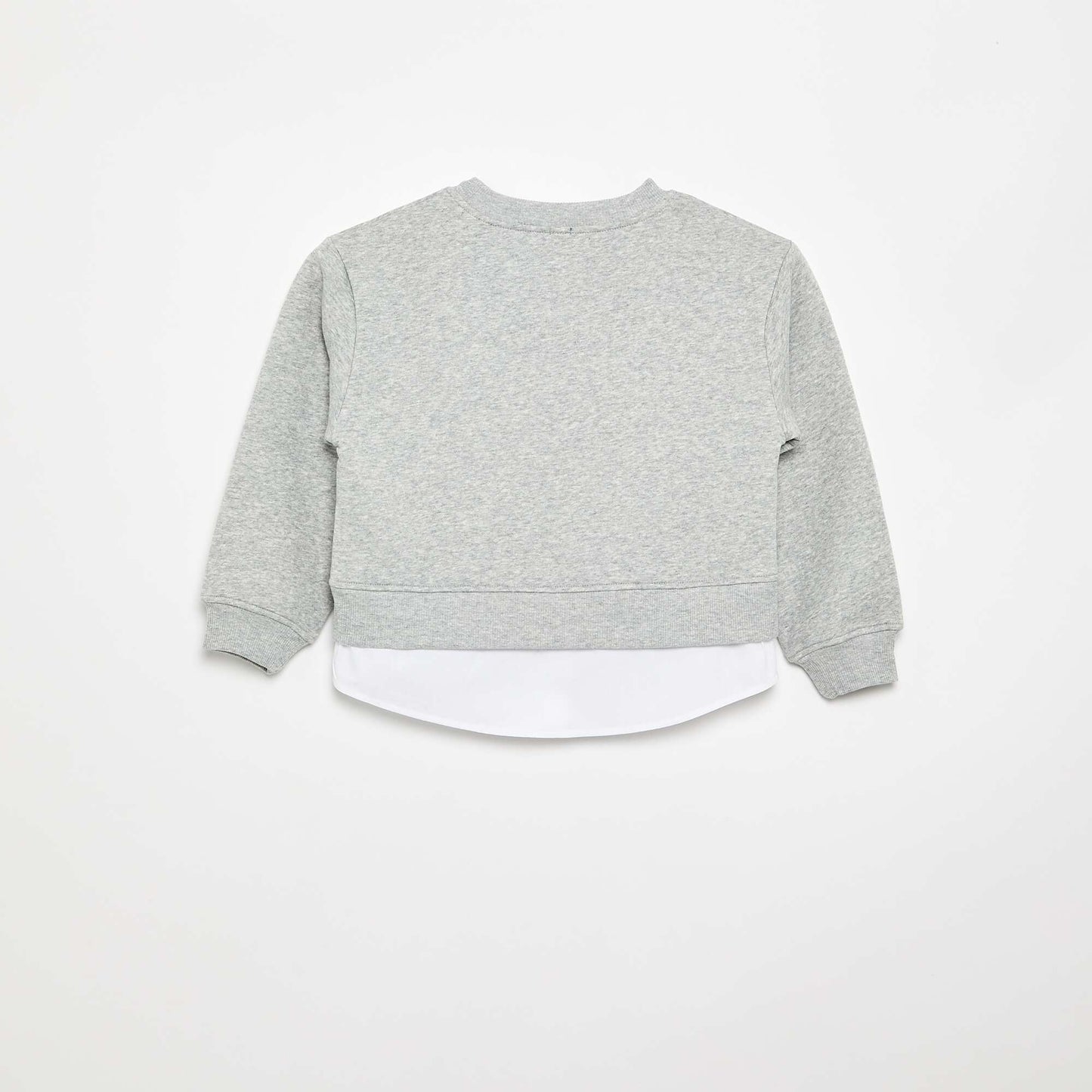Sweatshirt with Integrated Shirt Hem and Chest Embroidery GREY