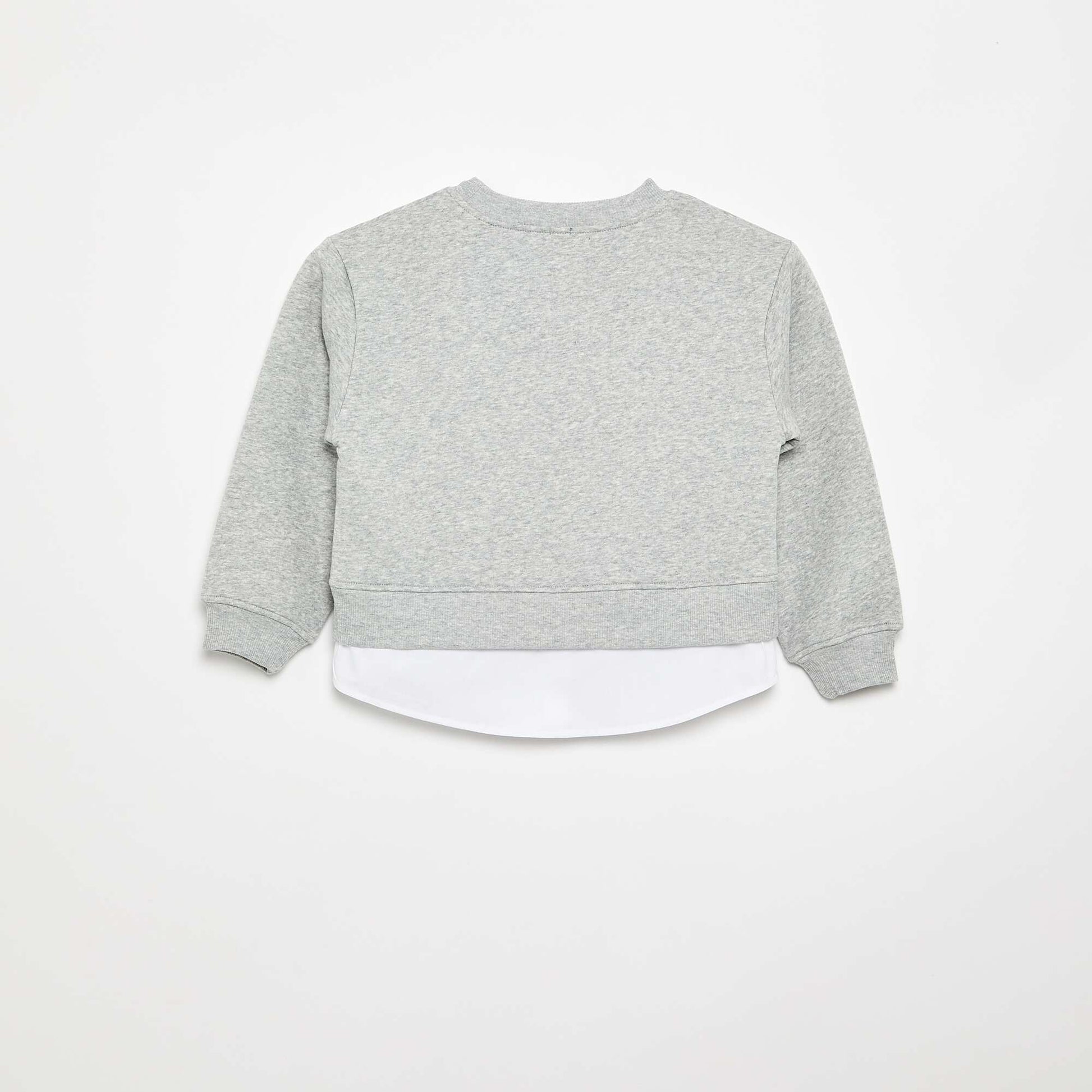 Sweatshirt with Integrated Shirt Hem and Chest Embroidery GREY