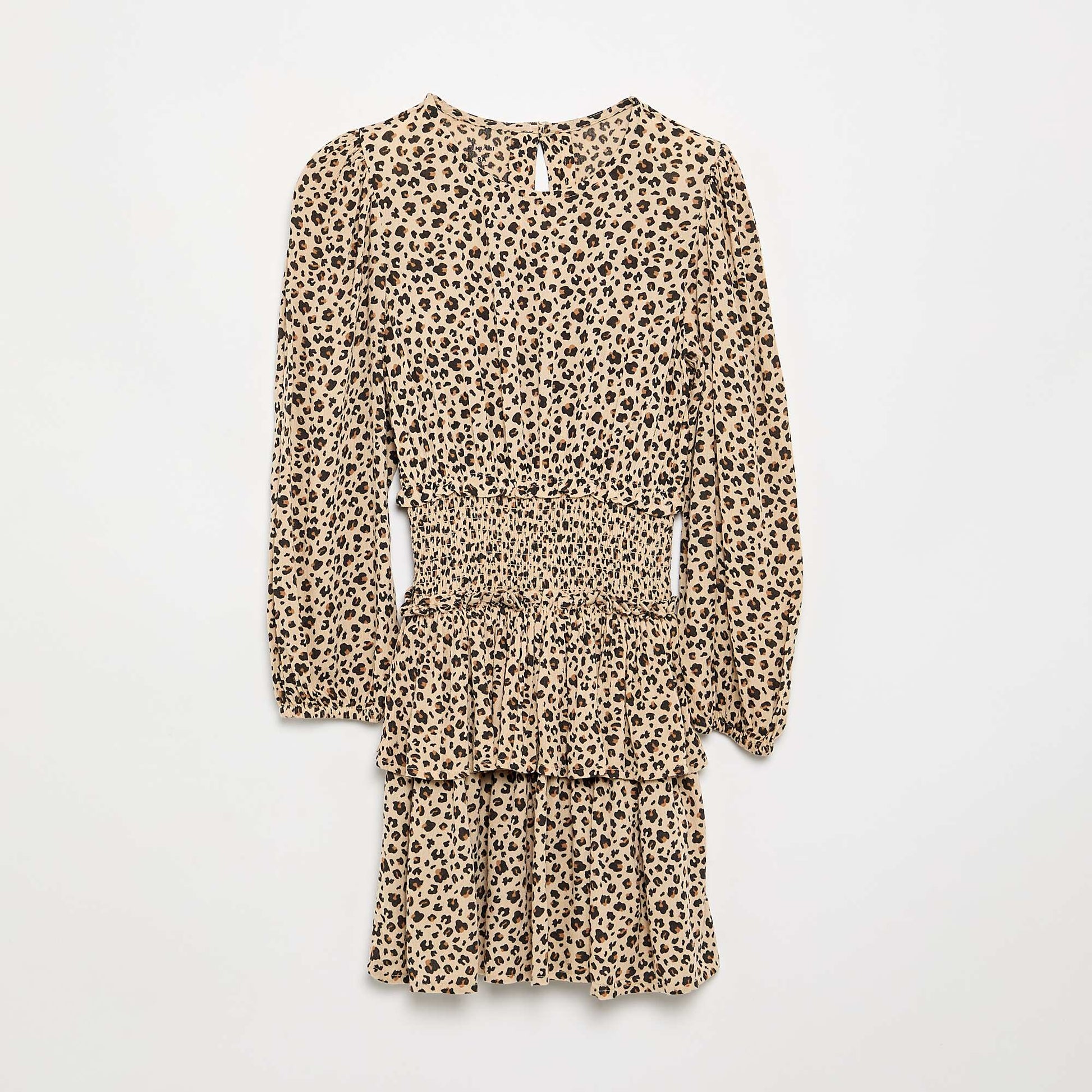 Printed dress with ruffles BEIGE