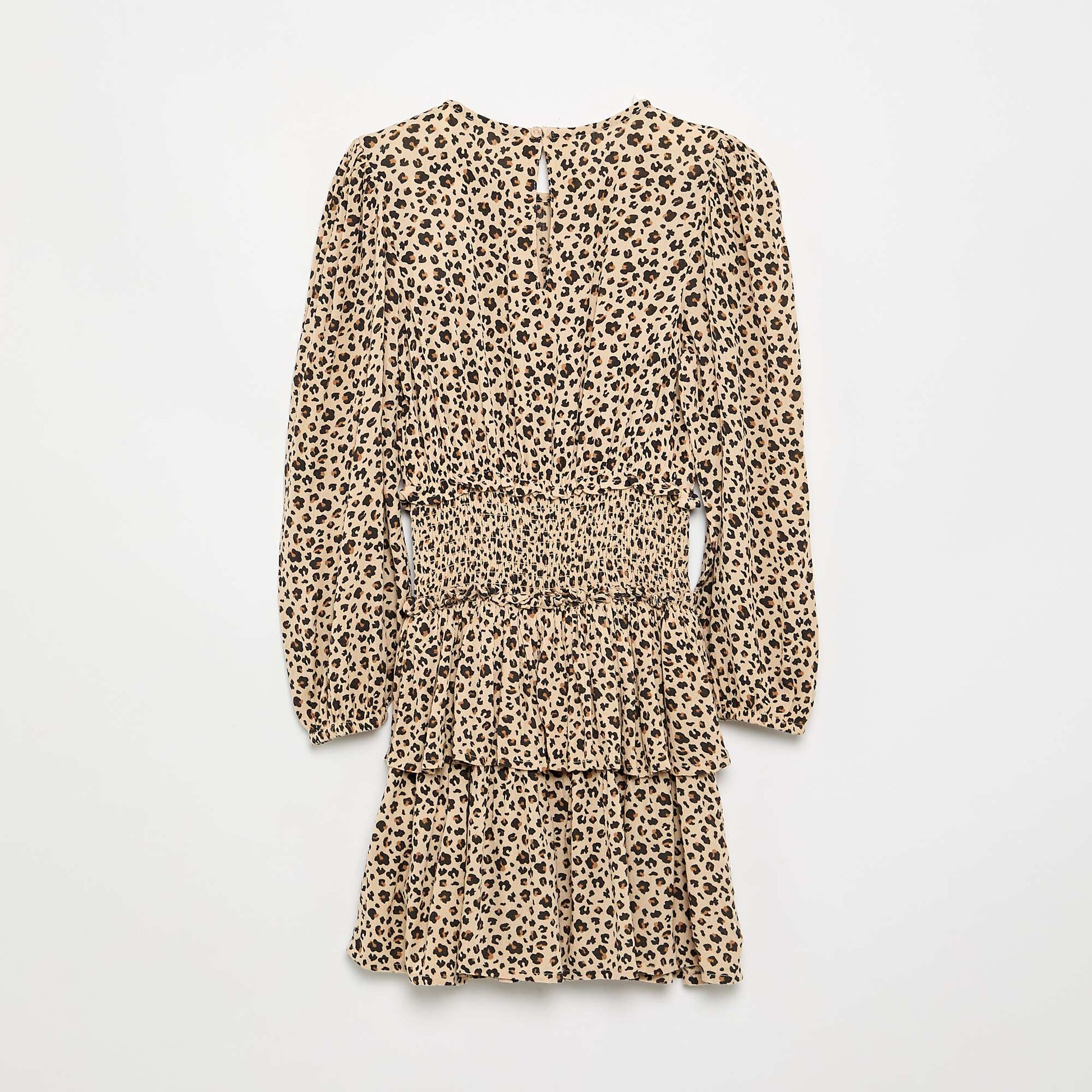 Printed dress with ruffles BEIGE