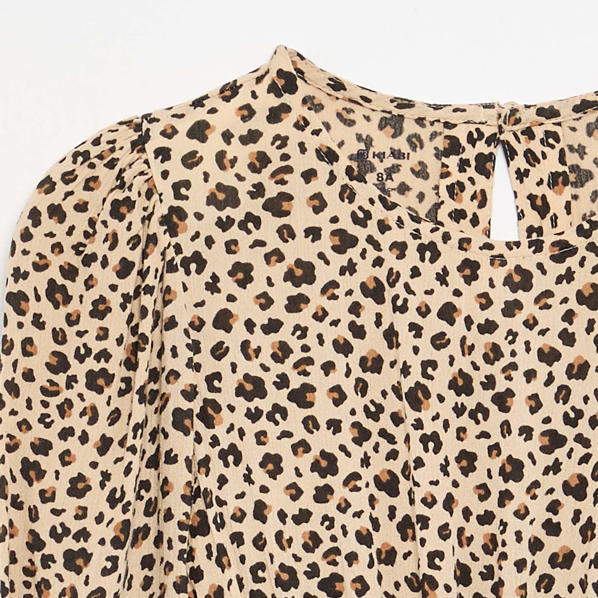 Printed dress with ruffles BEIGE
