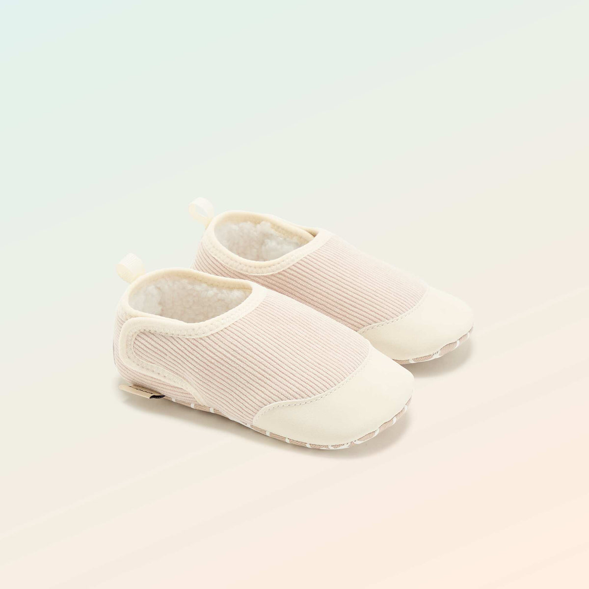 Ribbed Hook-and-Loop Baby Booties - 'Kitchoun' BEIGE