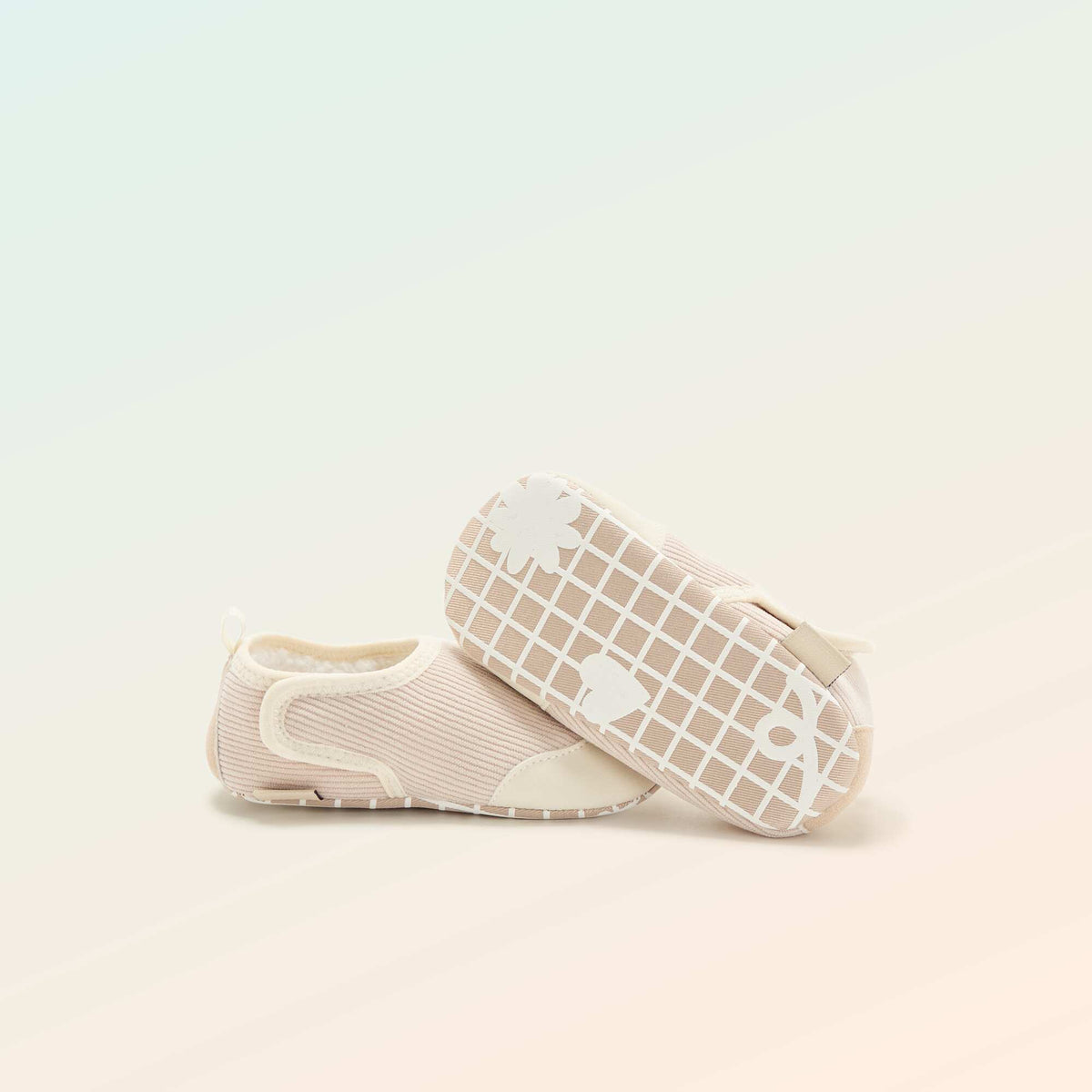 Ribbed Hook-and-Loop Baby Booties - 'Kitchoun' BEIGE
