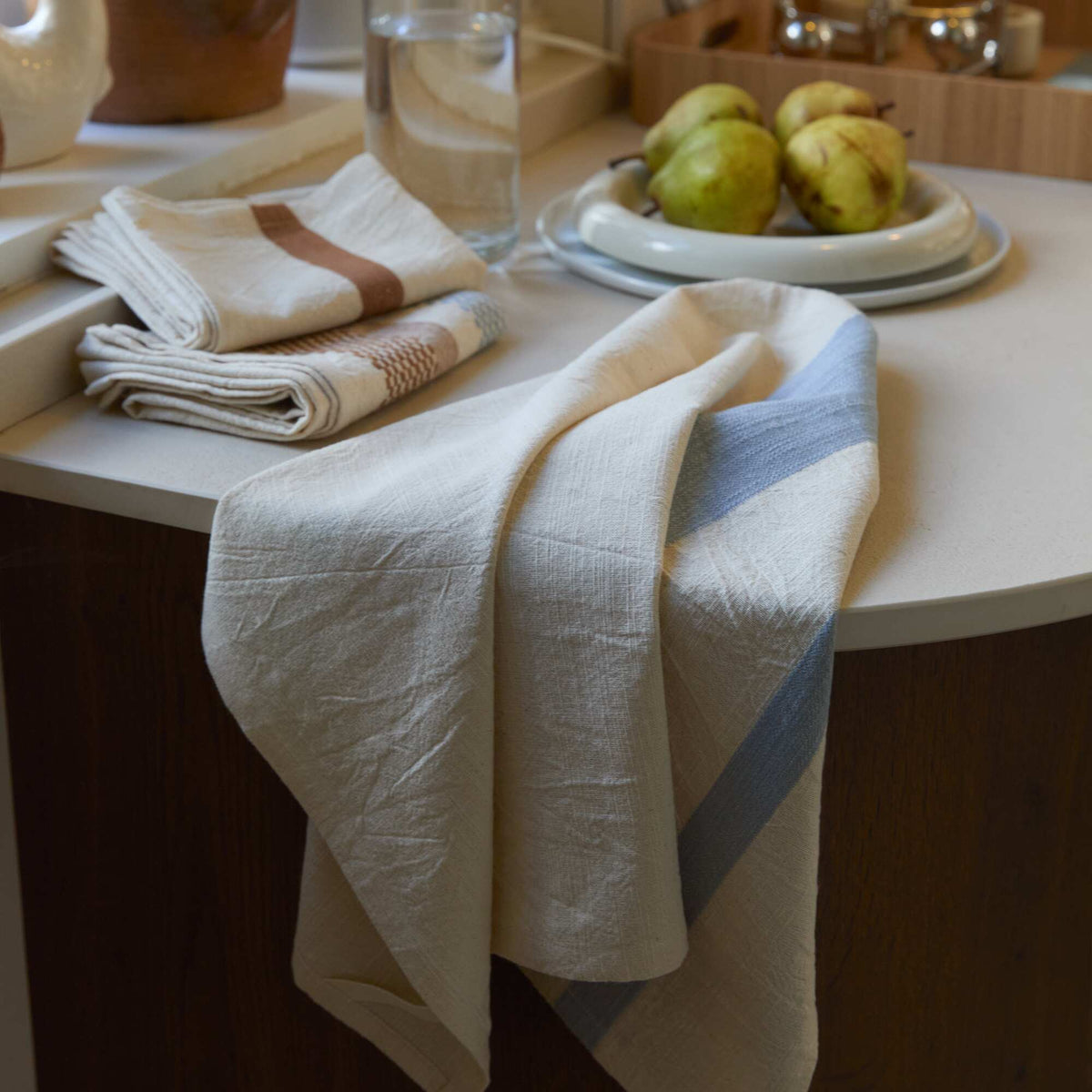Set of 3 Printed Tea Towels BLUE