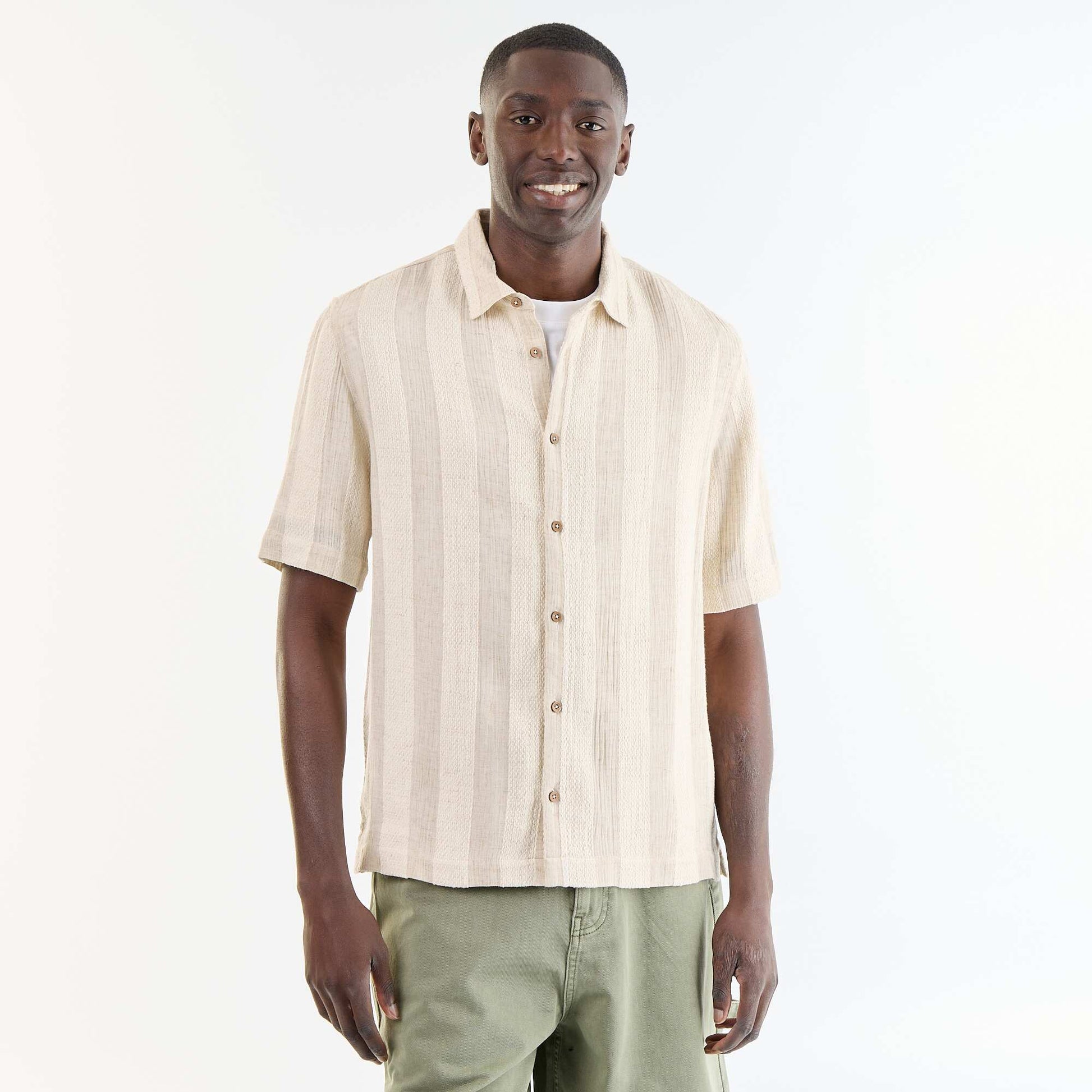Crochet Knit Short-Sleeved Shirt BEIGE