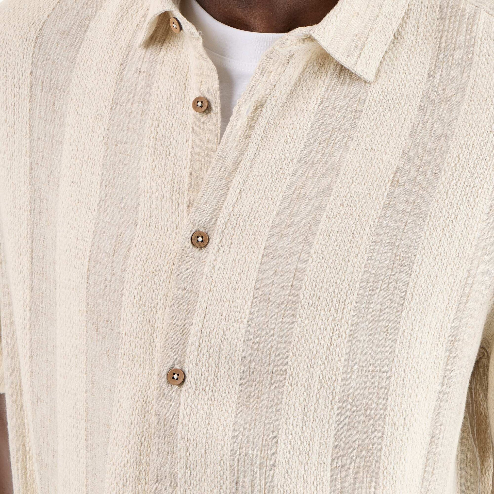 Crochet Knit Short-Sleeved Shirt BEIGE