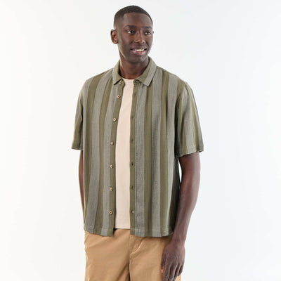 Crochet Knit Short-Sleeved Shirt KHAKI