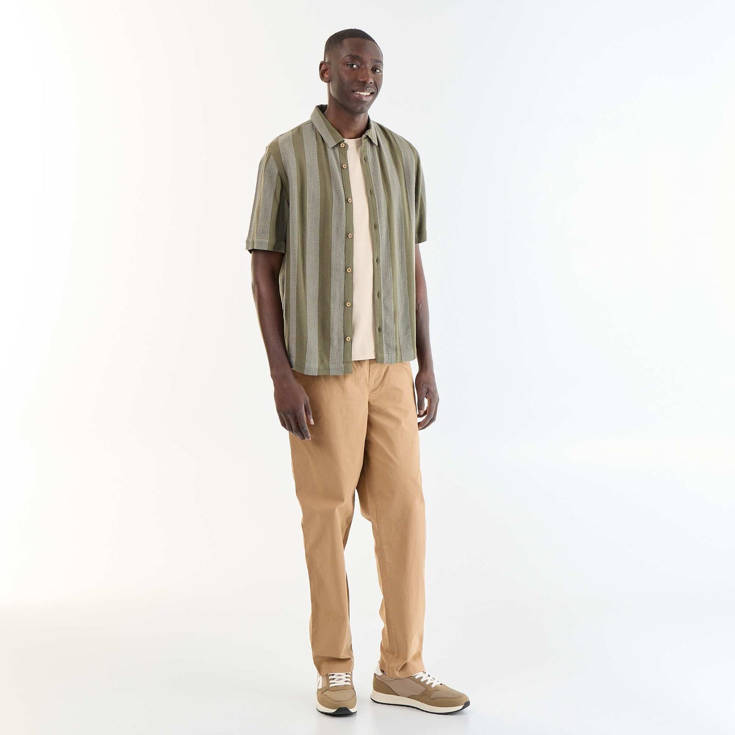 Crochet Knit Short-Sleeved Shirt KHAKI