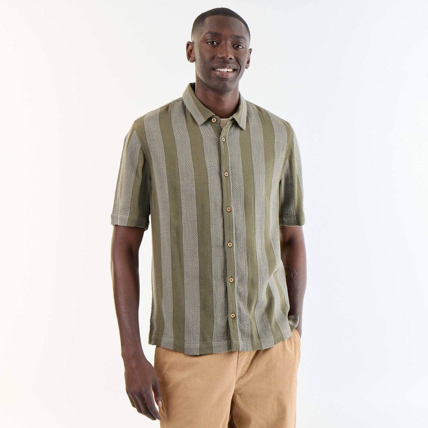 Crochet Knit Short-Sleeved Shirt KHAKI