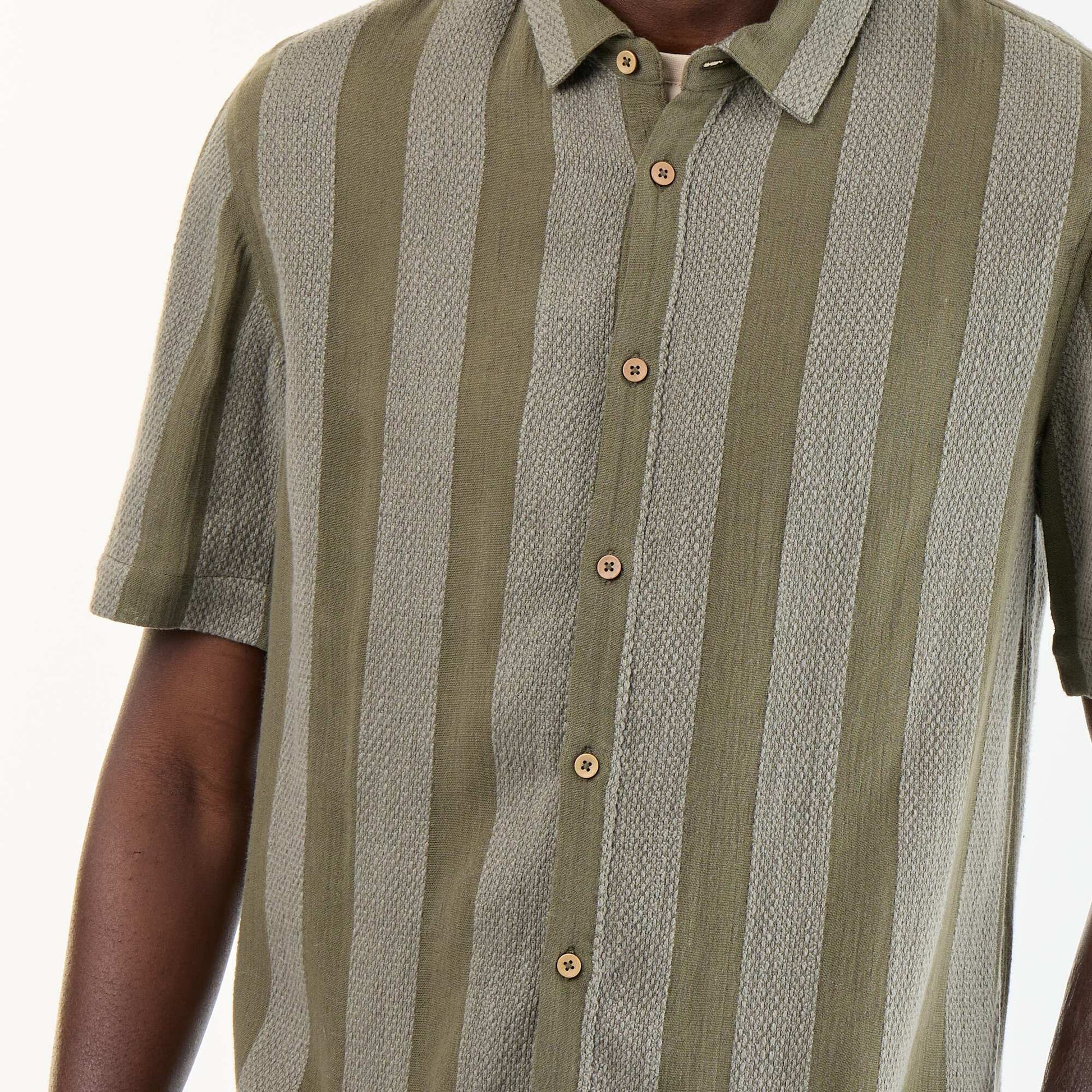 Crochet Knit Short-Sleeved Shirt KHAKI