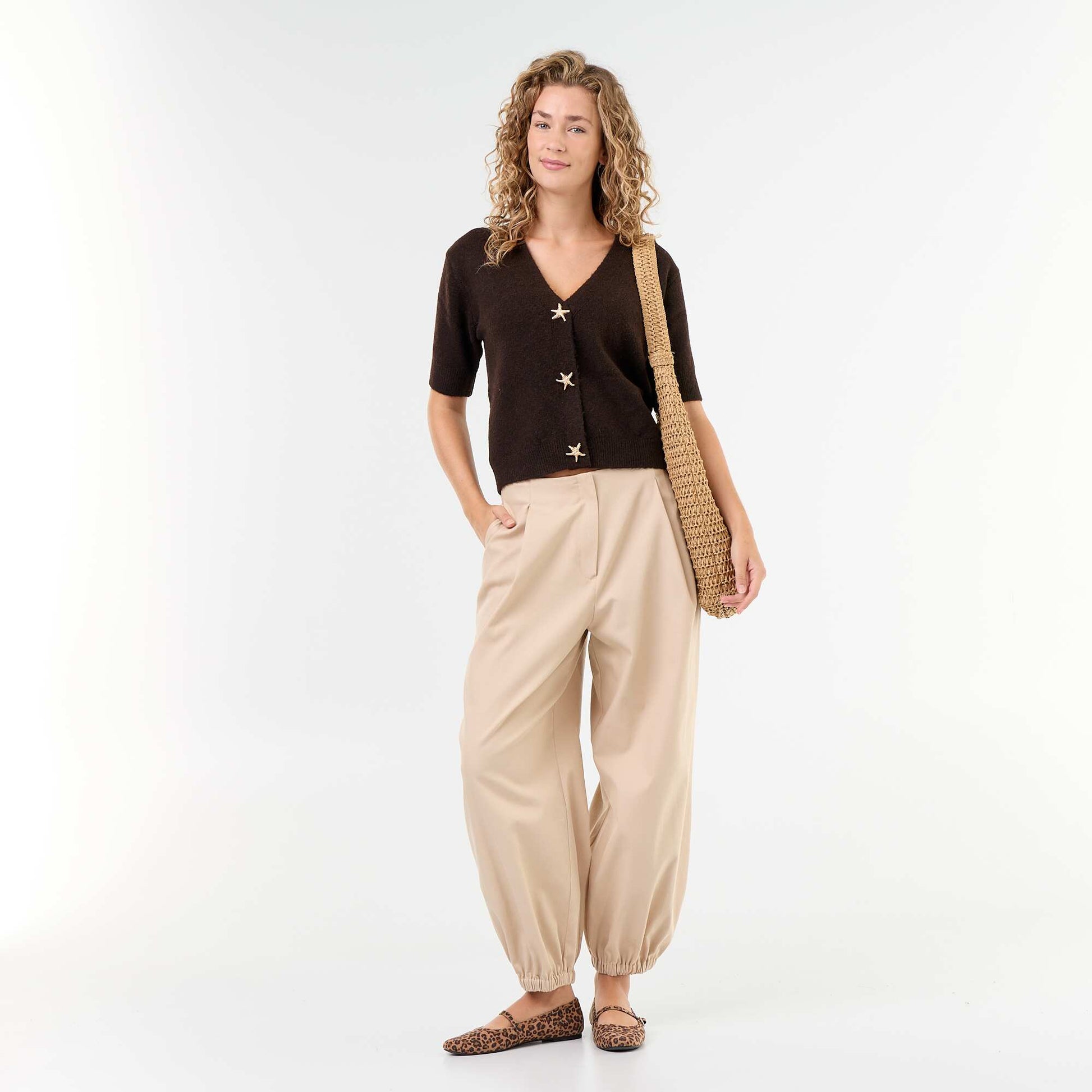Sleeveless V-neck Vest BROWN