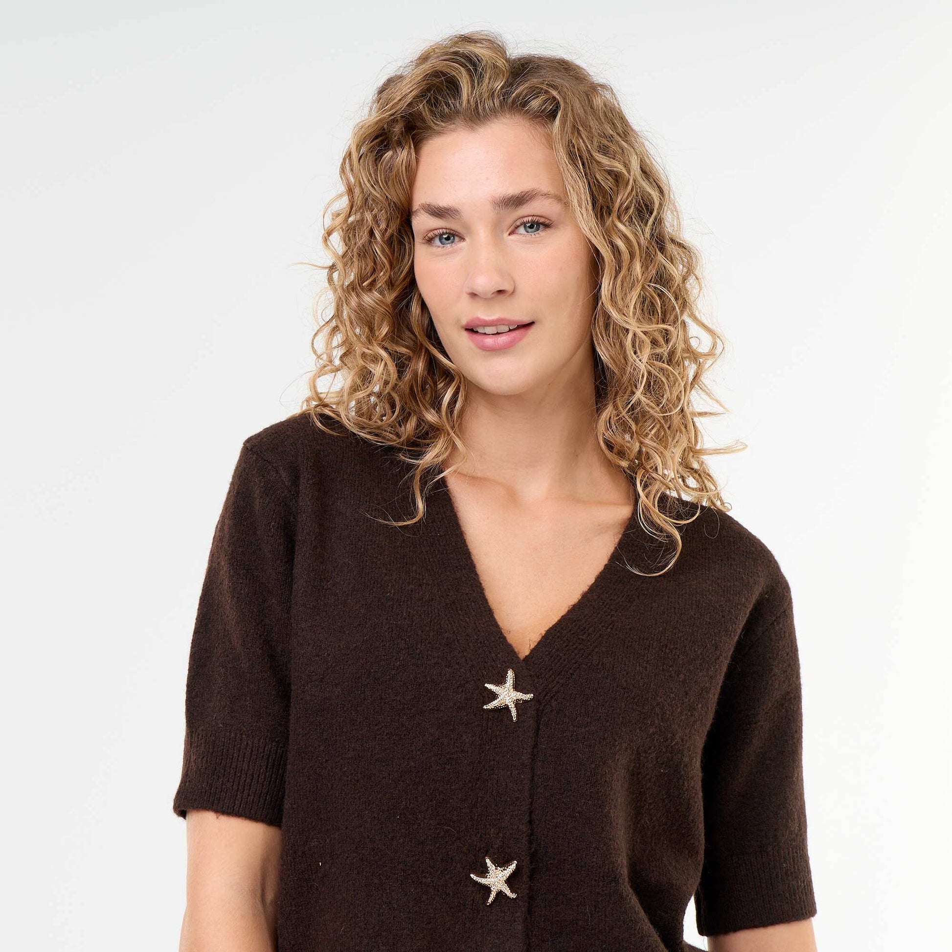 Sleeveless V-neck Vest BROWN