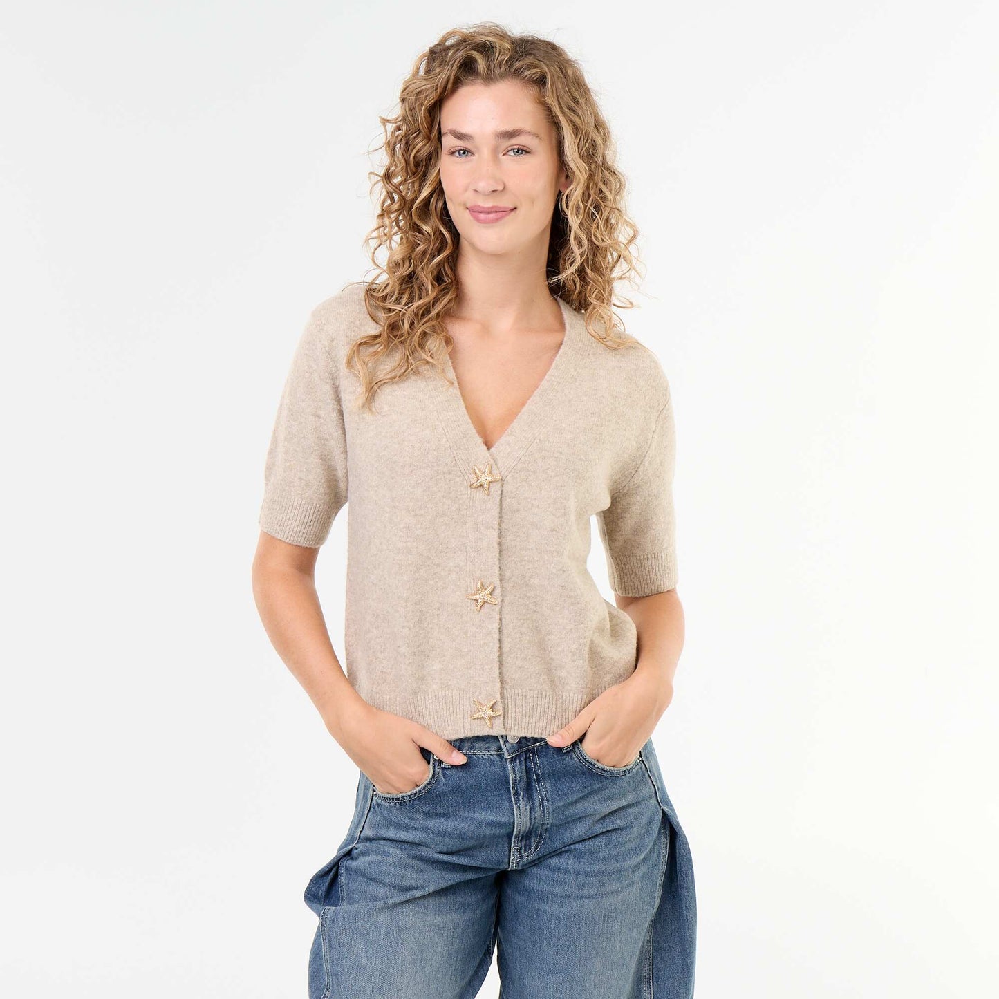 Sleeveless V-neck Vest BEIGE