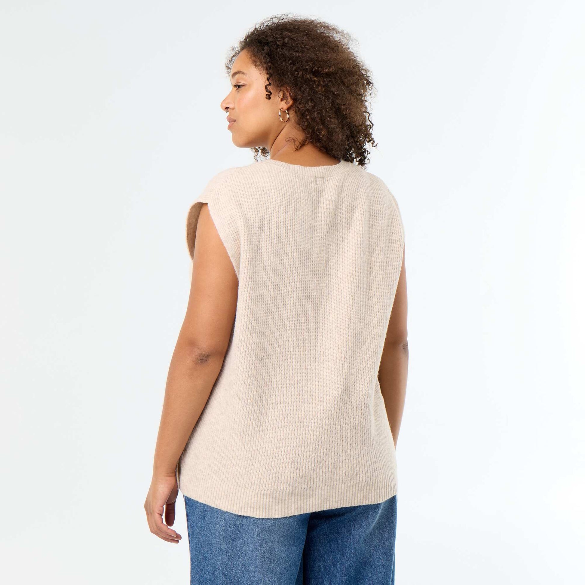 Sleeveless knit top with golden embellishments BEIGE