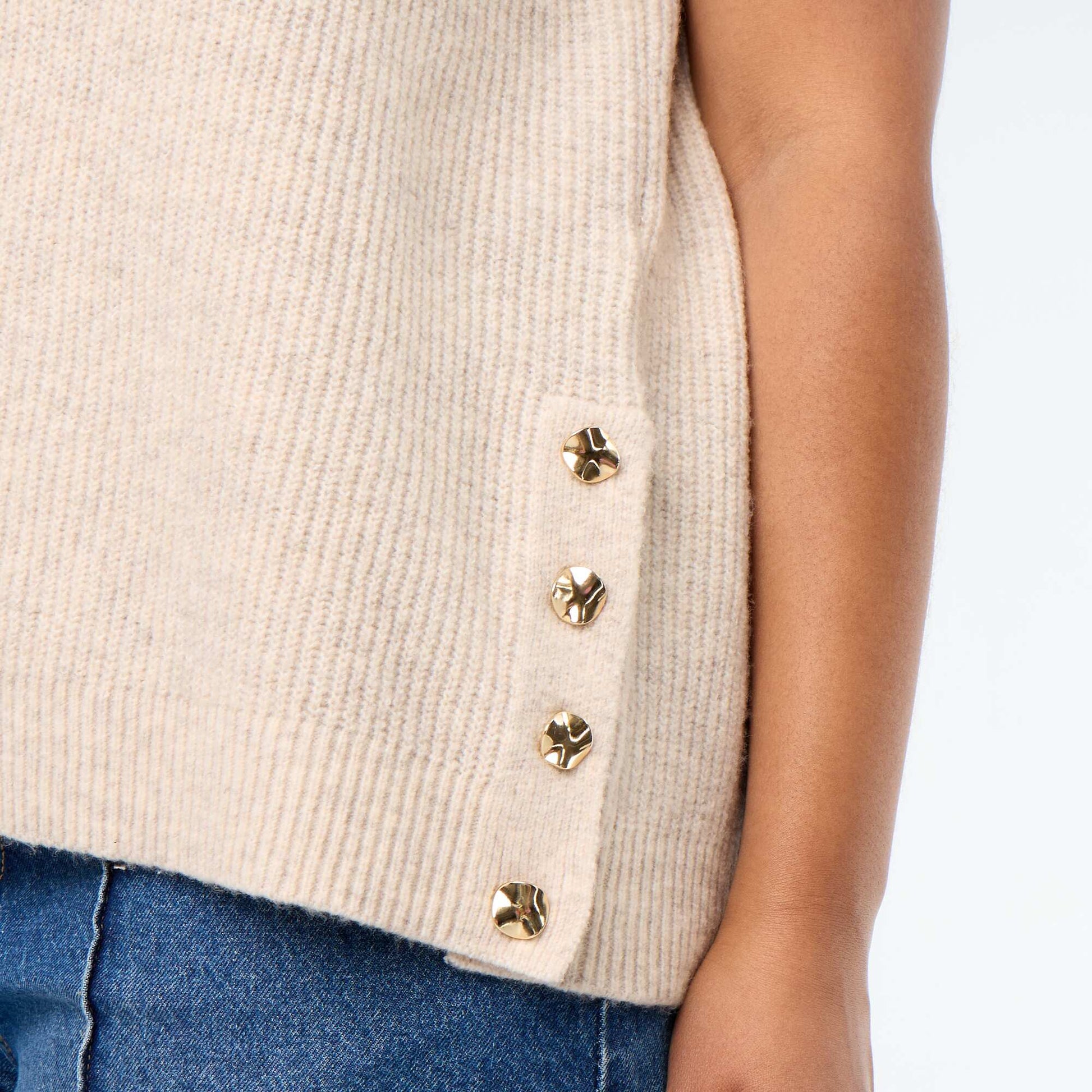 Sleeveless knit top with golden embellishments BEIGE