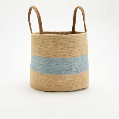 Jute basket with carrying handles BLUE