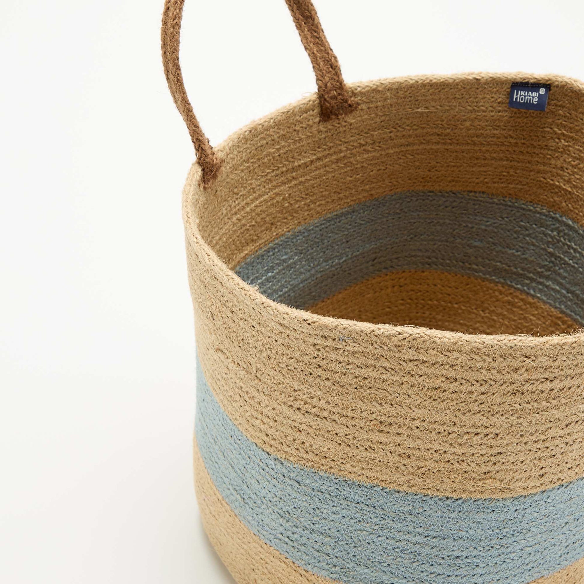 Jute basket with carrying handles BLUE