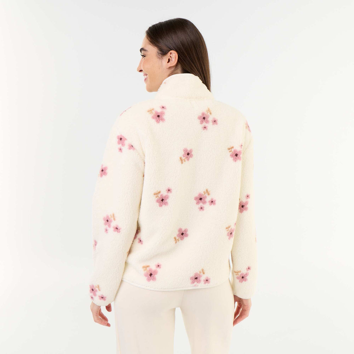 Patterned Zip-Up Fleece Top WHITE