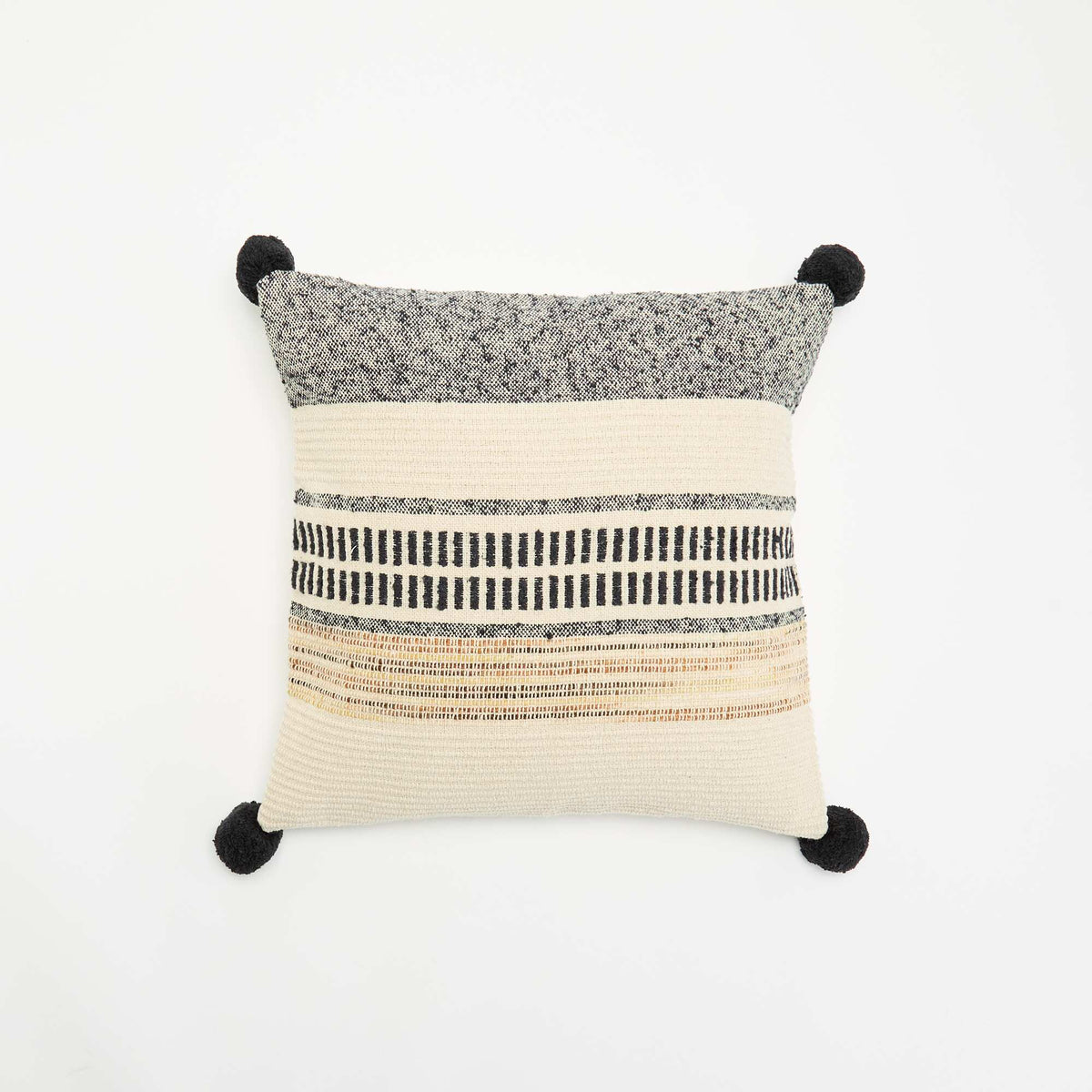 Square cushion cover with pompoms BLACK