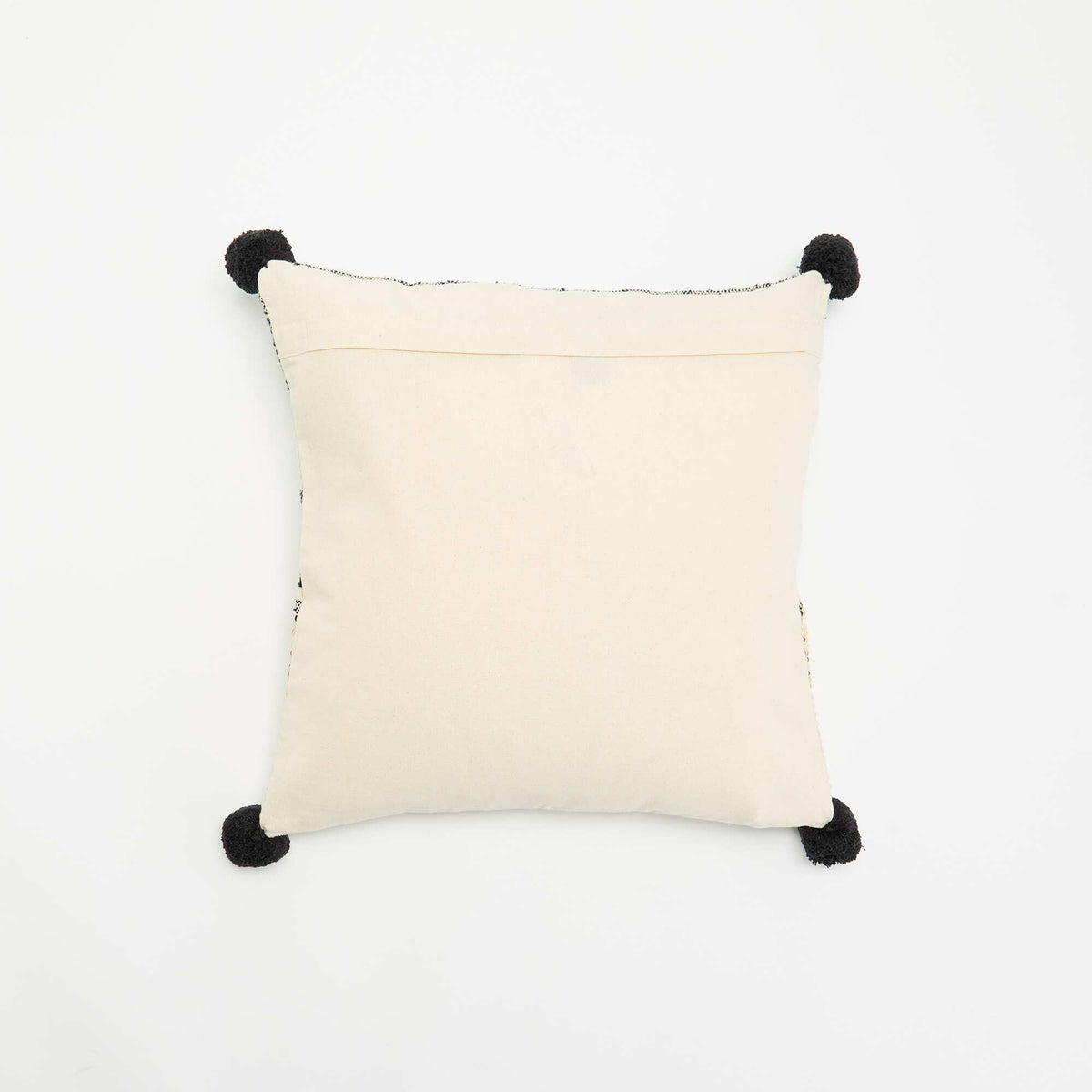 Square cushion cover with pompoms BLACK