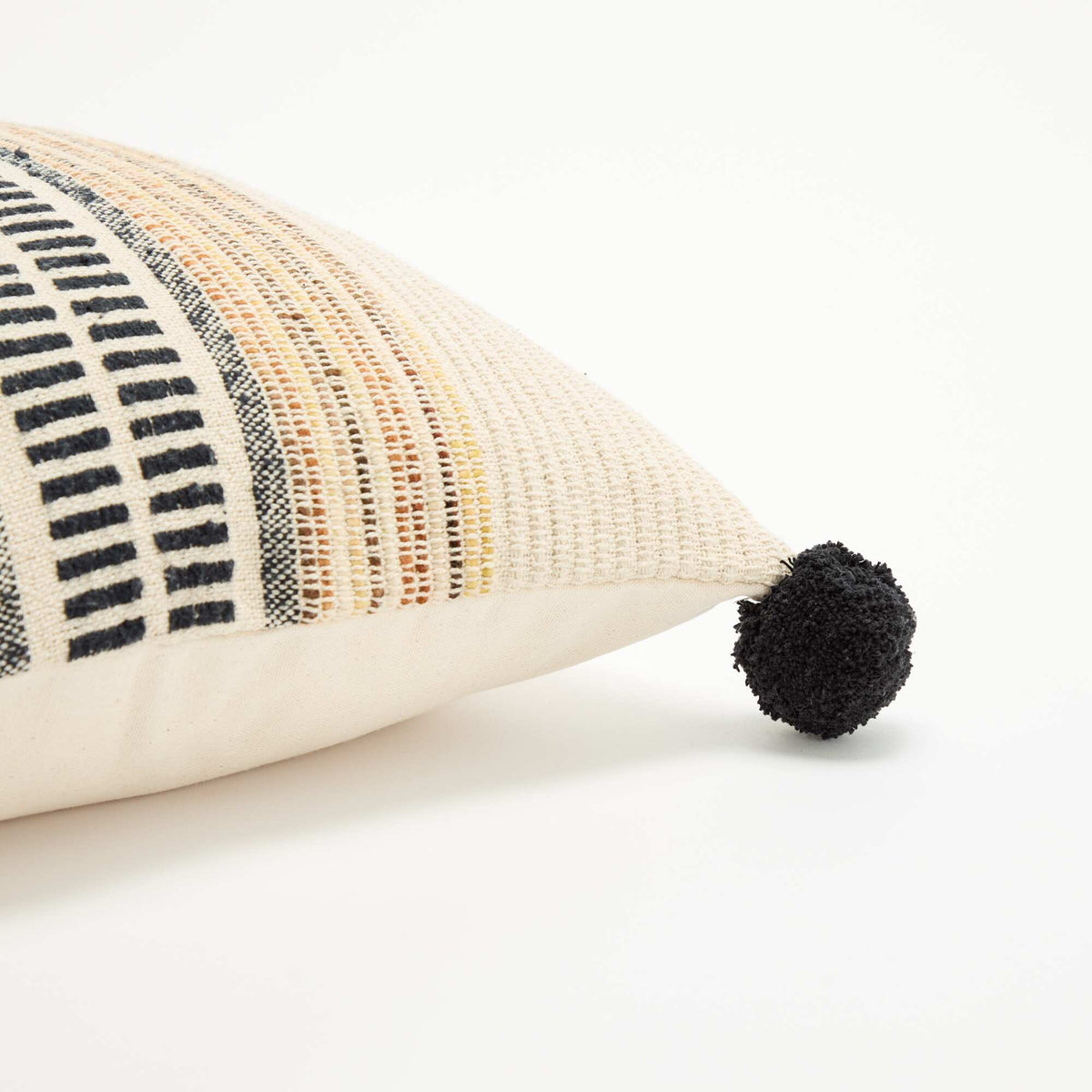 Square cushion cover with pompoms BLACK