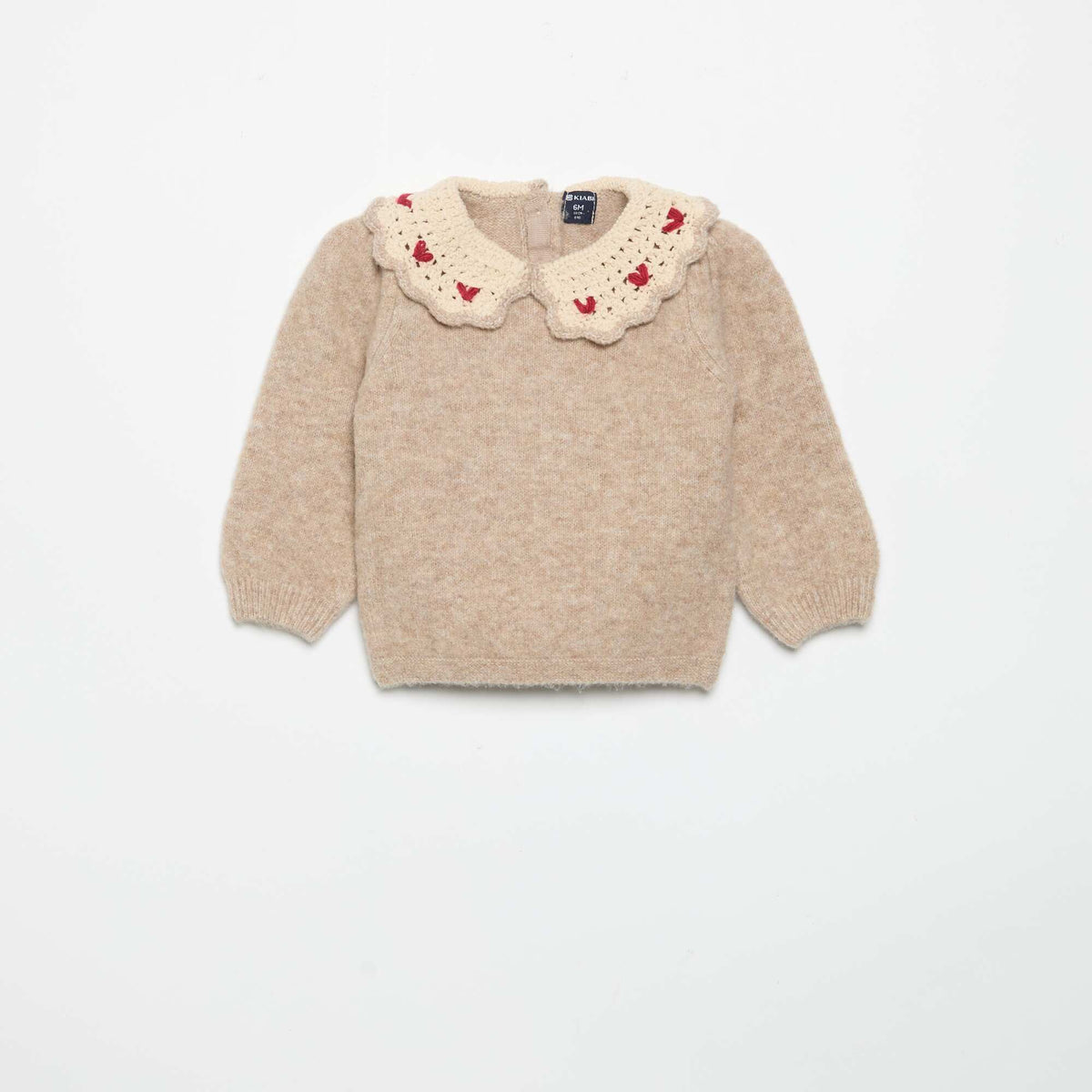 Sweater with embroidered collar BEIGE