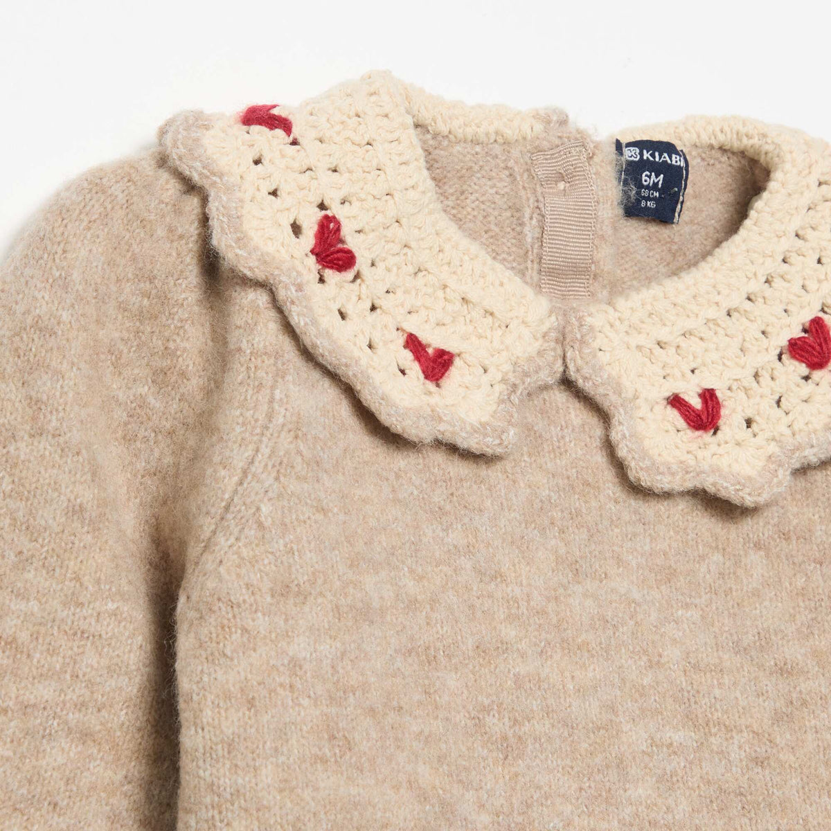 Sweater with embroidered collar BEIGE