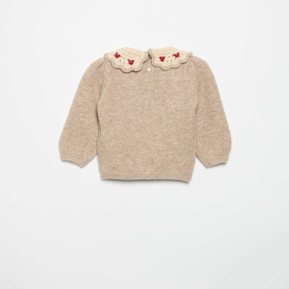 Sweater with embroidered collar BEIGE