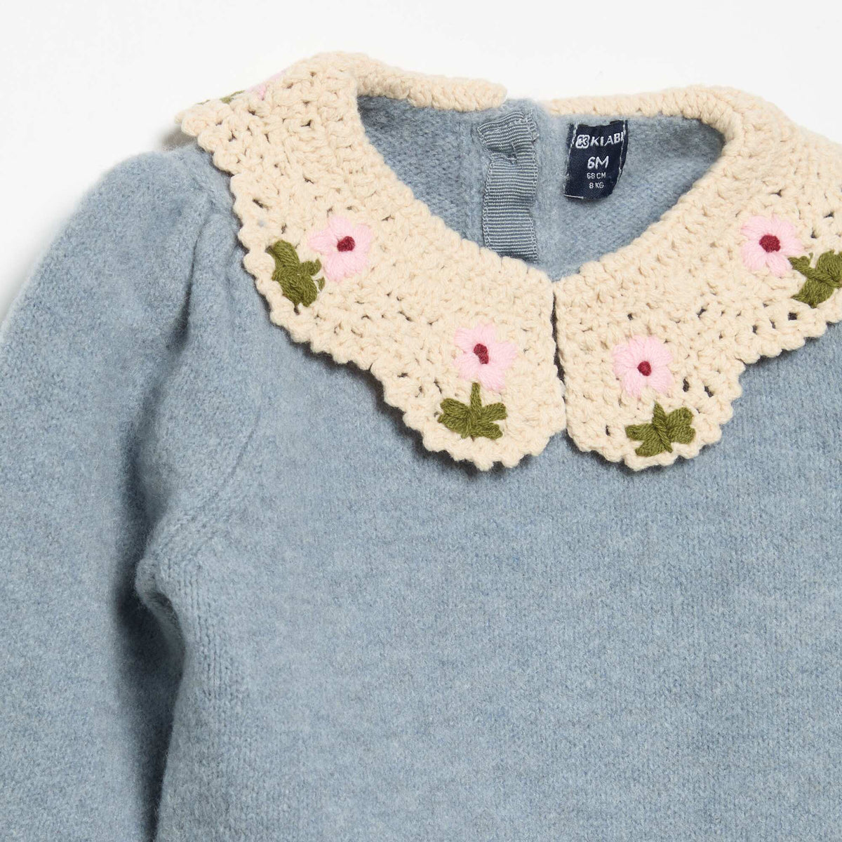 Sweater with embroidered collar BLUE