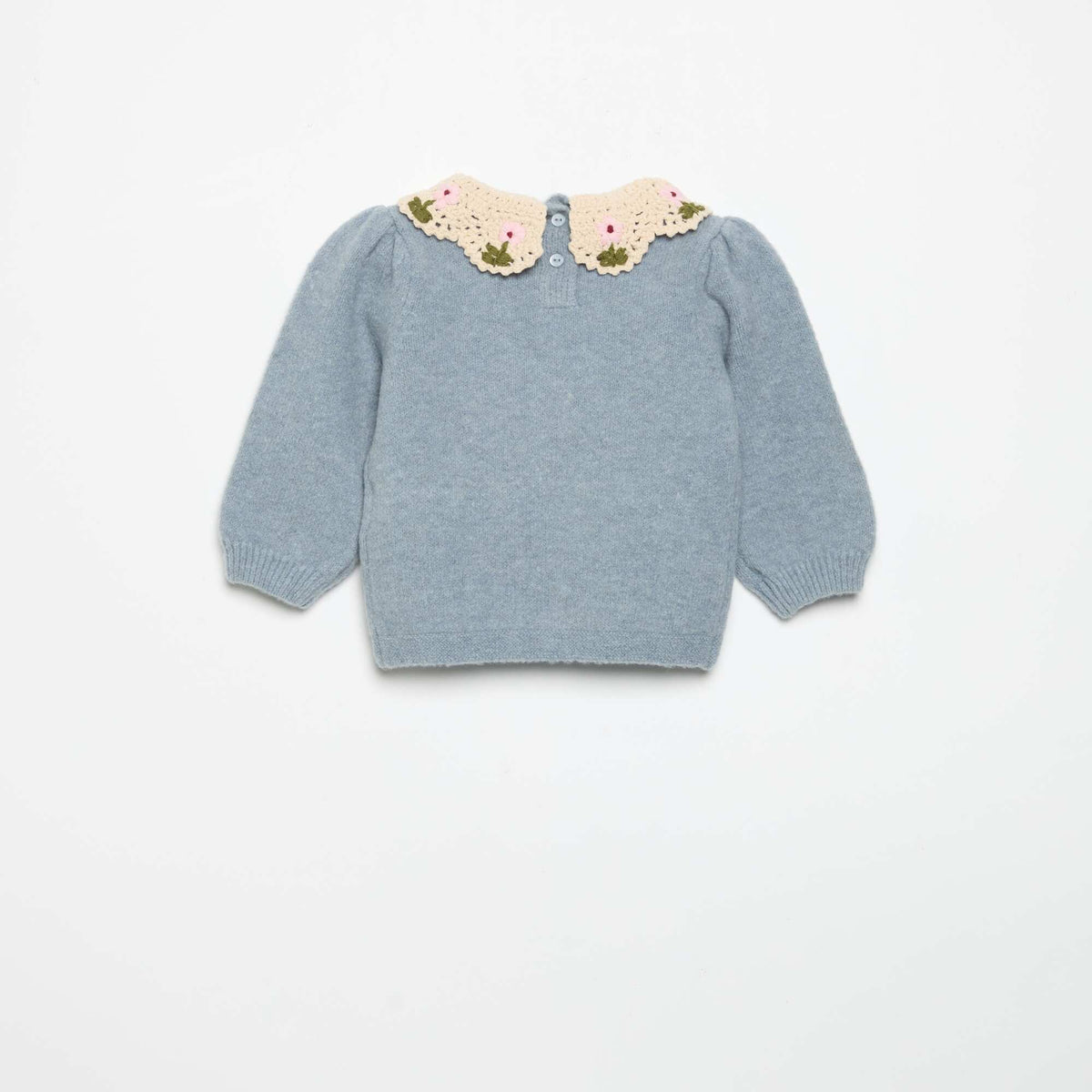 Sweater with embroidered collar BLUE