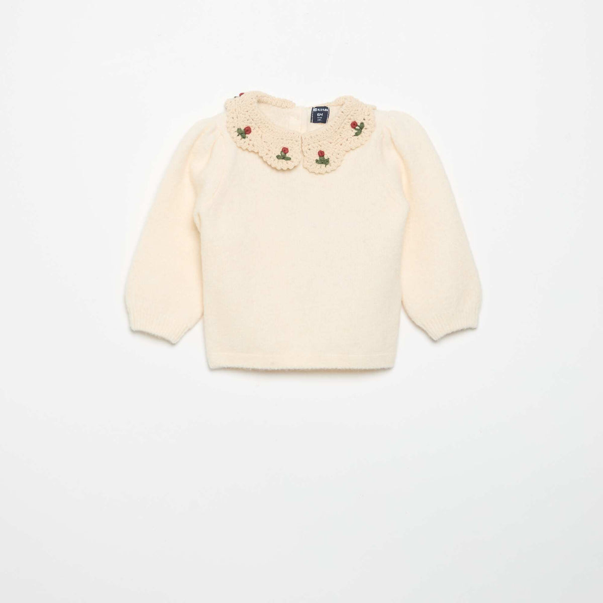 Sweater with embroidered collar WHITE