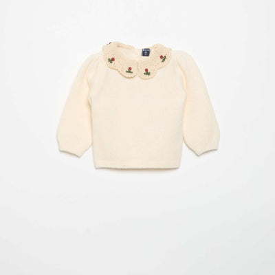 Sweater with embroidered collar WHITE