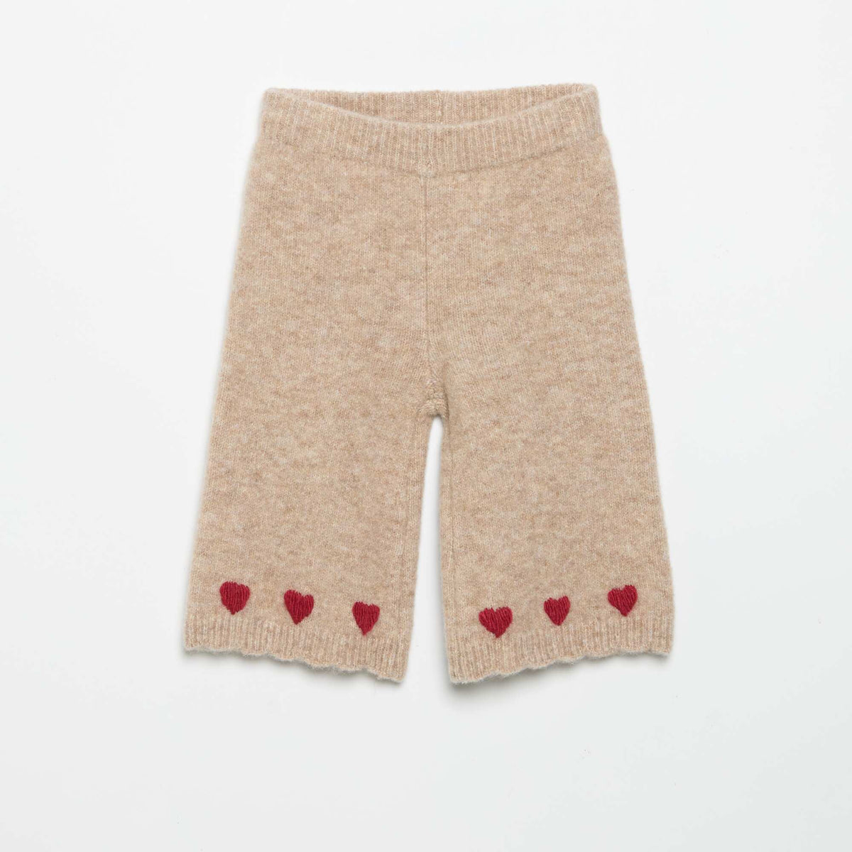 Knitted Pants with Embroidery BEIGE