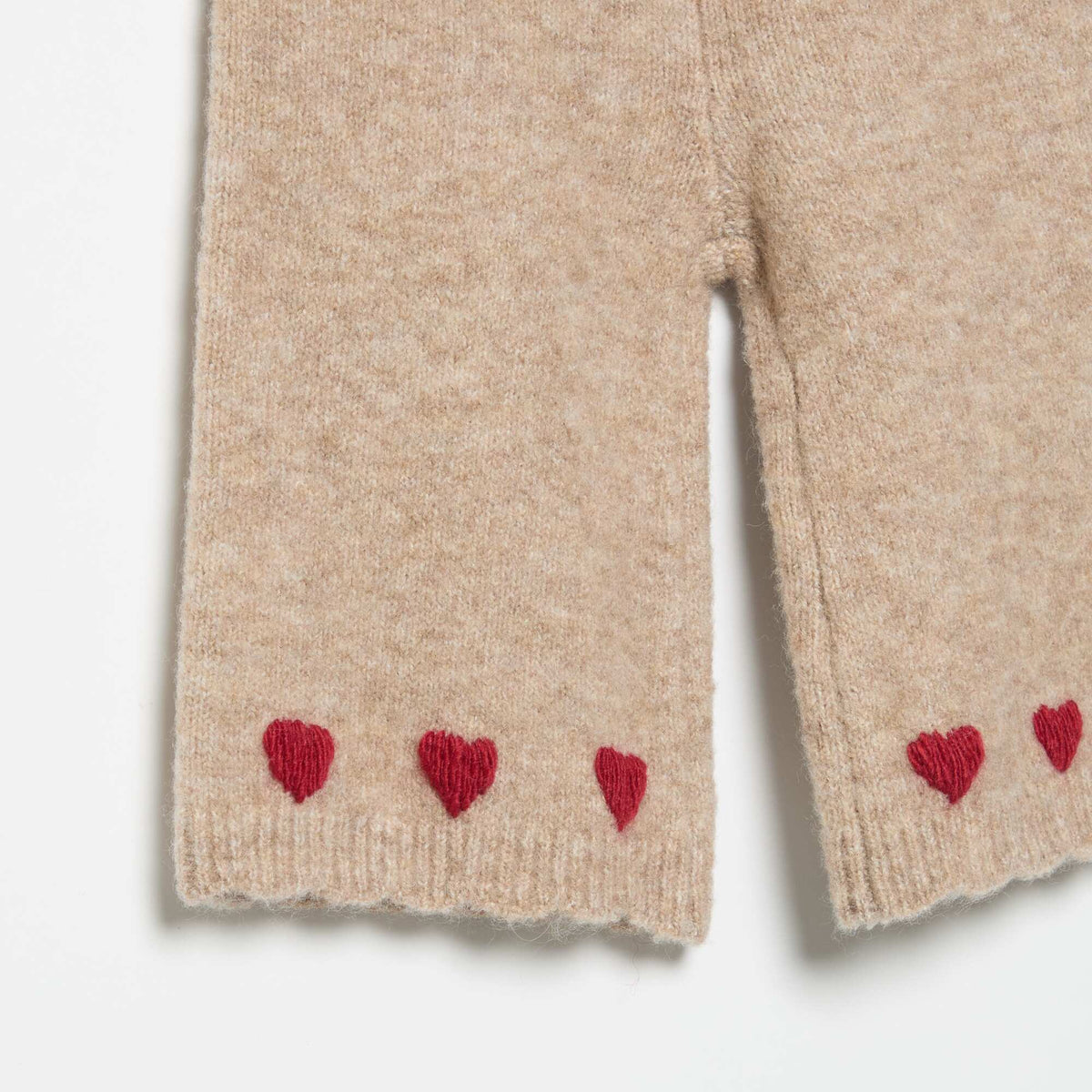 Knitted Pants with Embroidery BEIGE