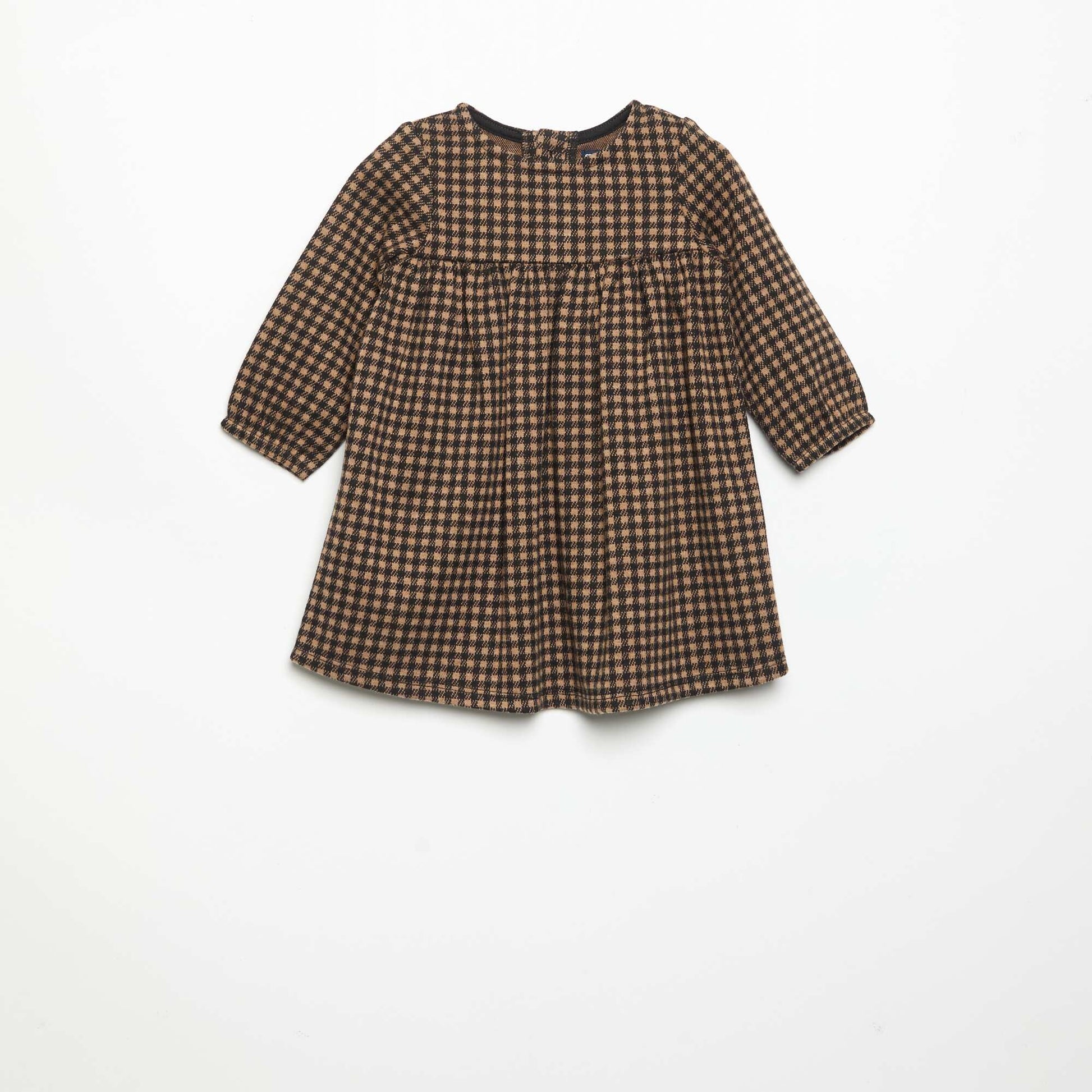 Checked long-sleeved dress BEIGE