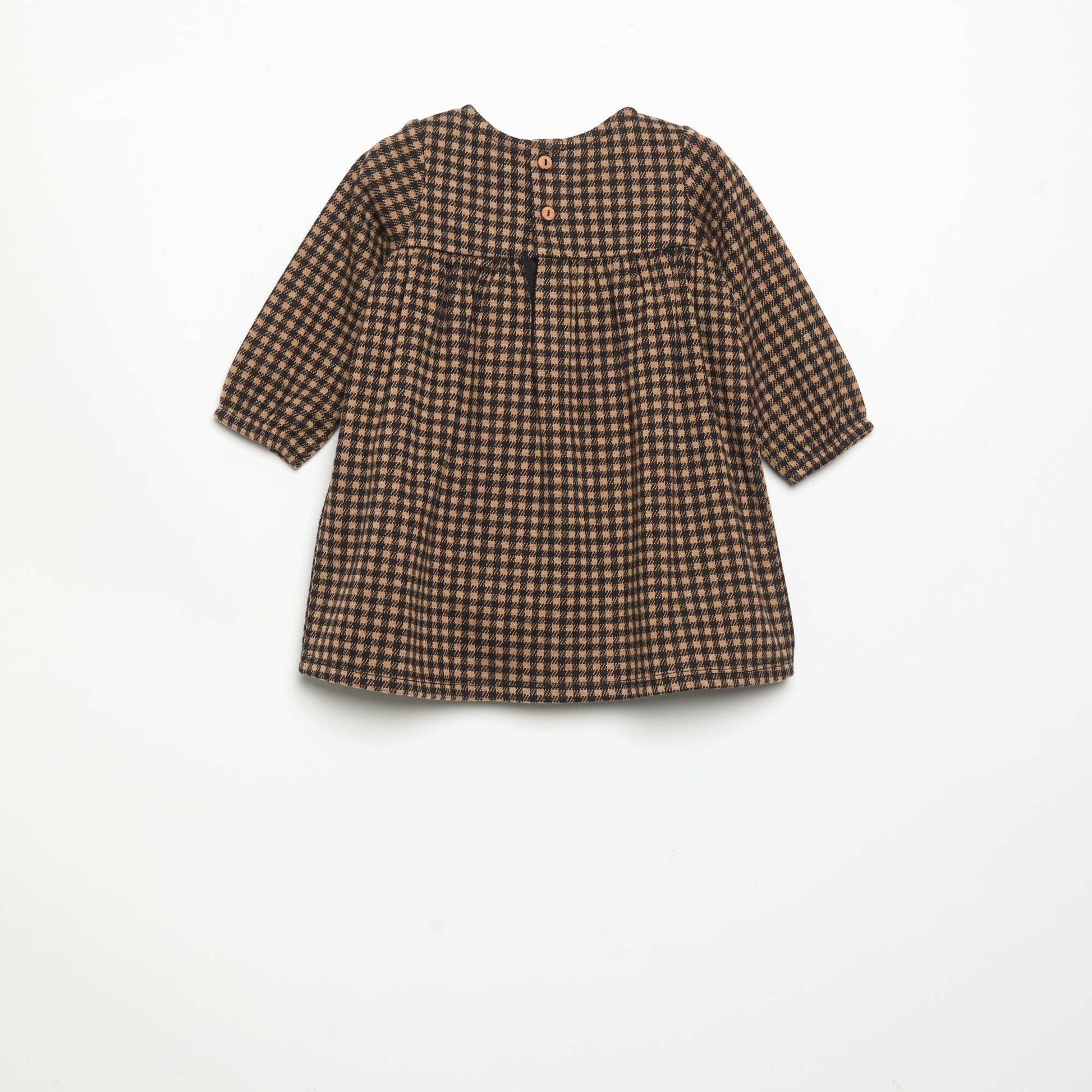 Checked long-sleeved dress BEIGE