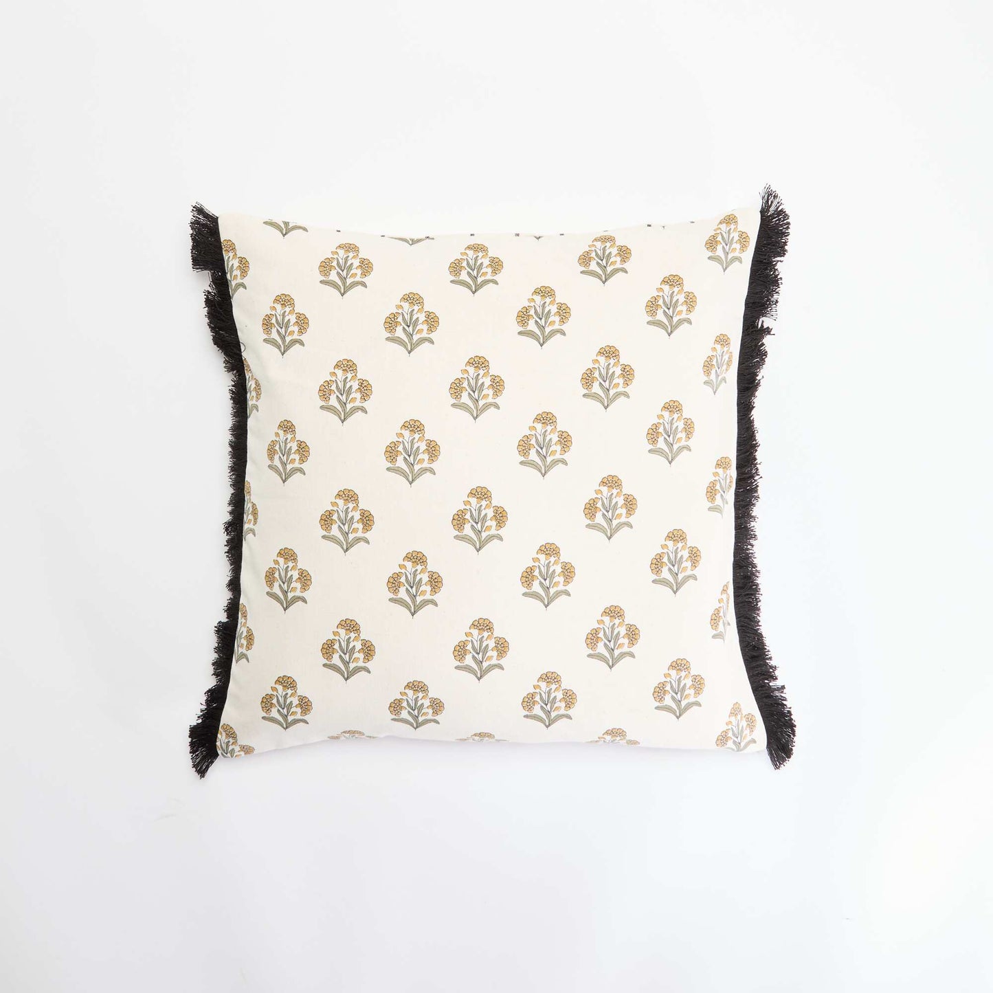 Printed cushion cover with fringes GREEN
