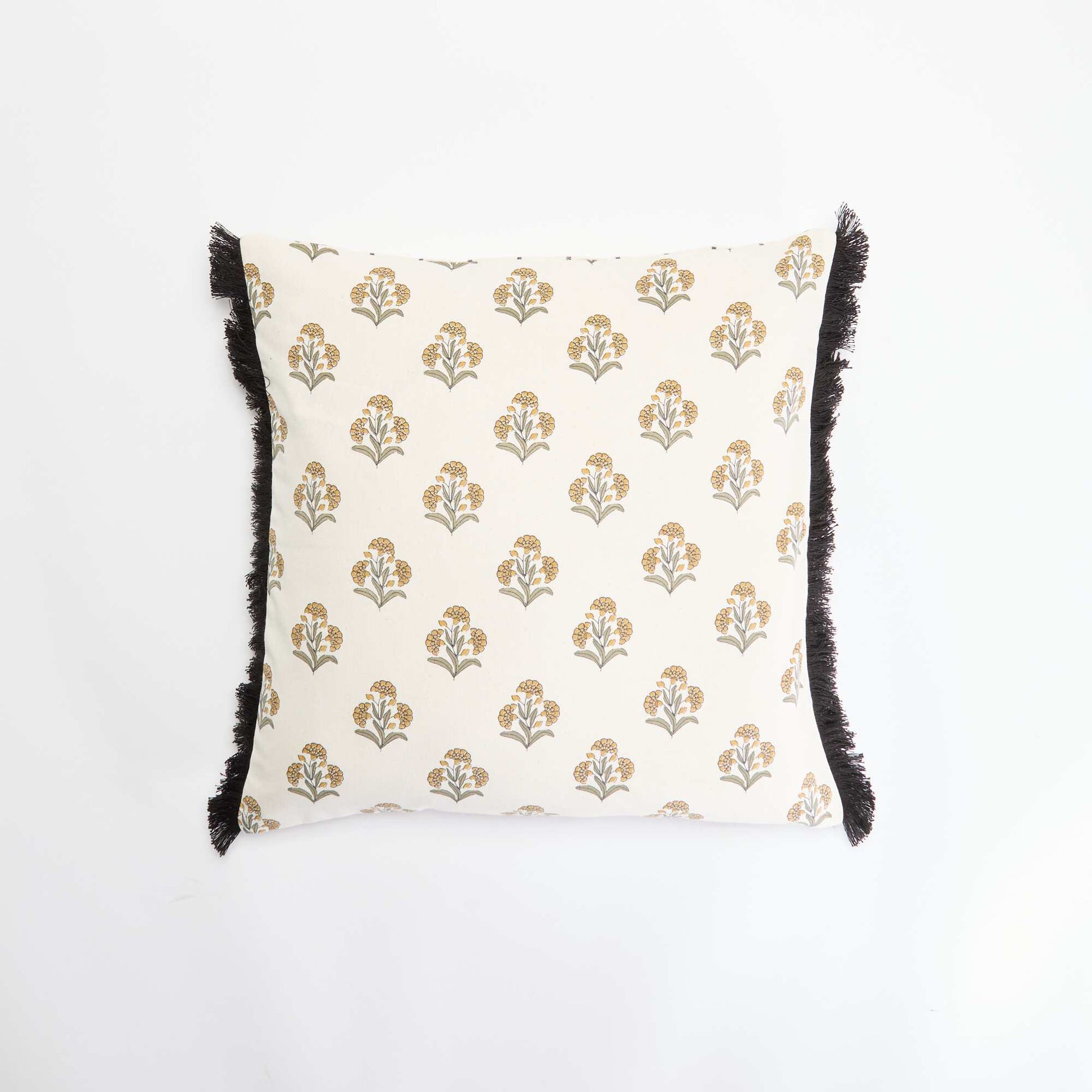 Printed cushion cover with fringes GREEN
