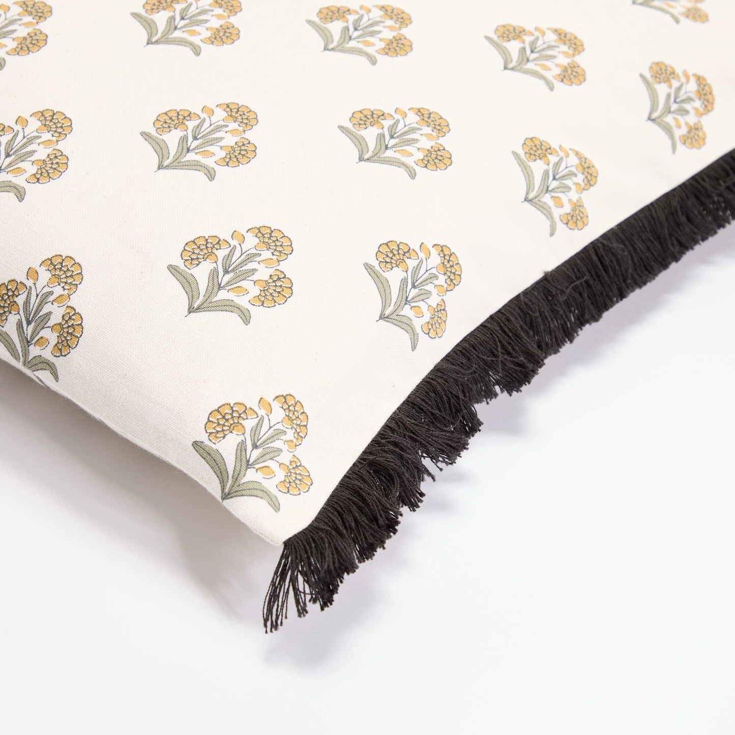 Printed cushion cover with fringes GREEN