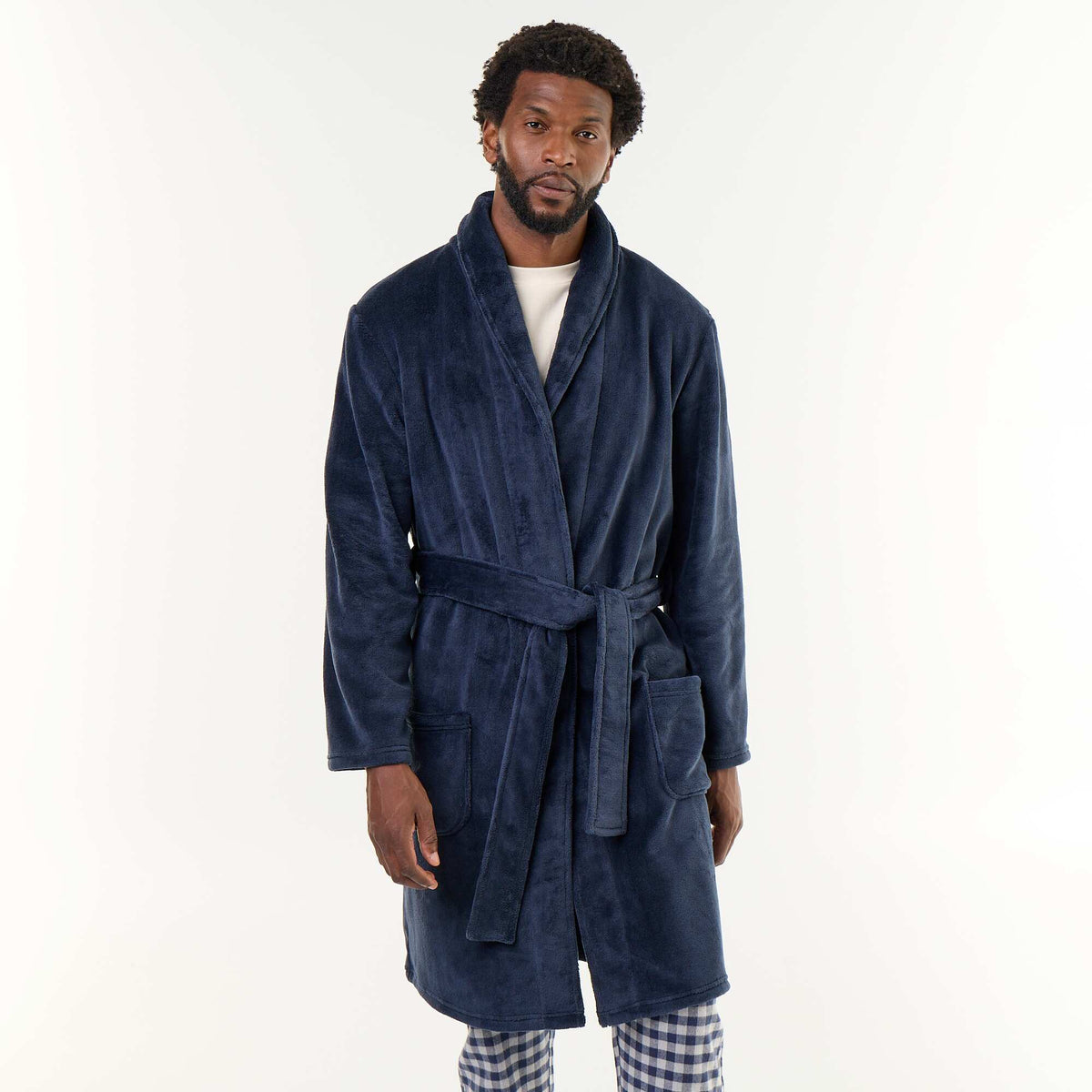 Fleece Bathrobe with Belt BLUE