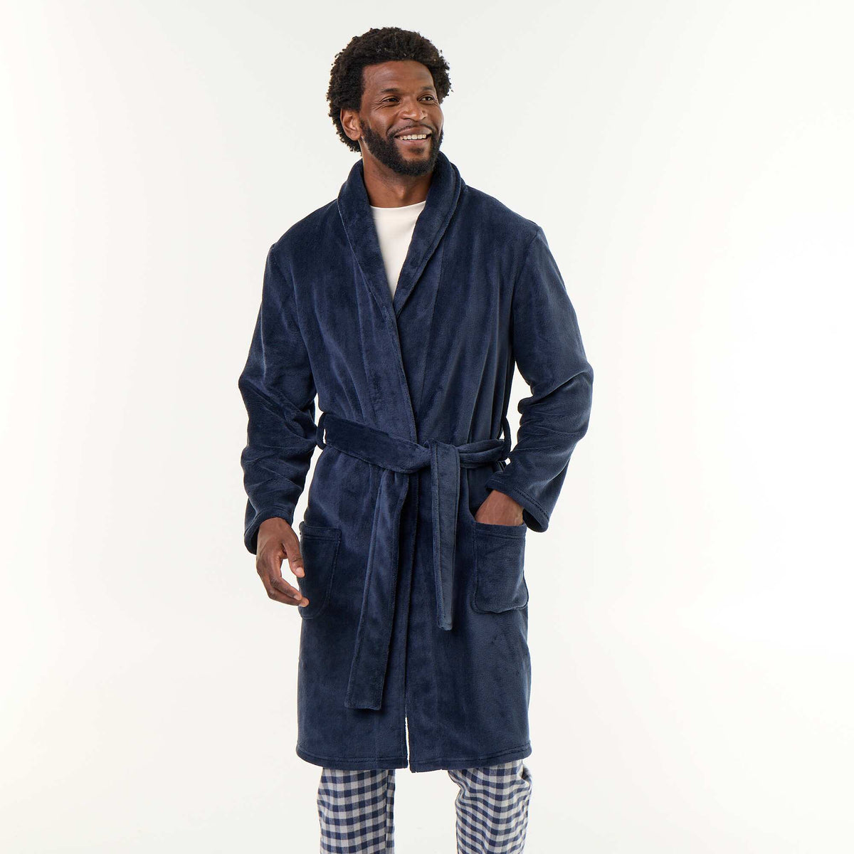 Fleece Bathrobe with Belt BLUE